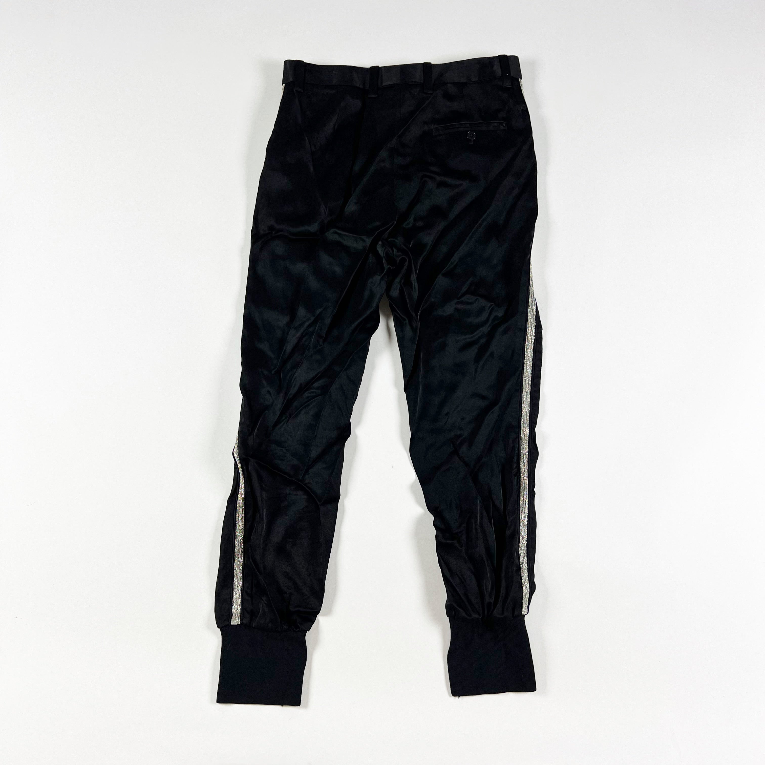 3.1 Phillip Lim Satin Beaded Tuxedo Stripe Trim Ankle Cropped Jogger Pants Black