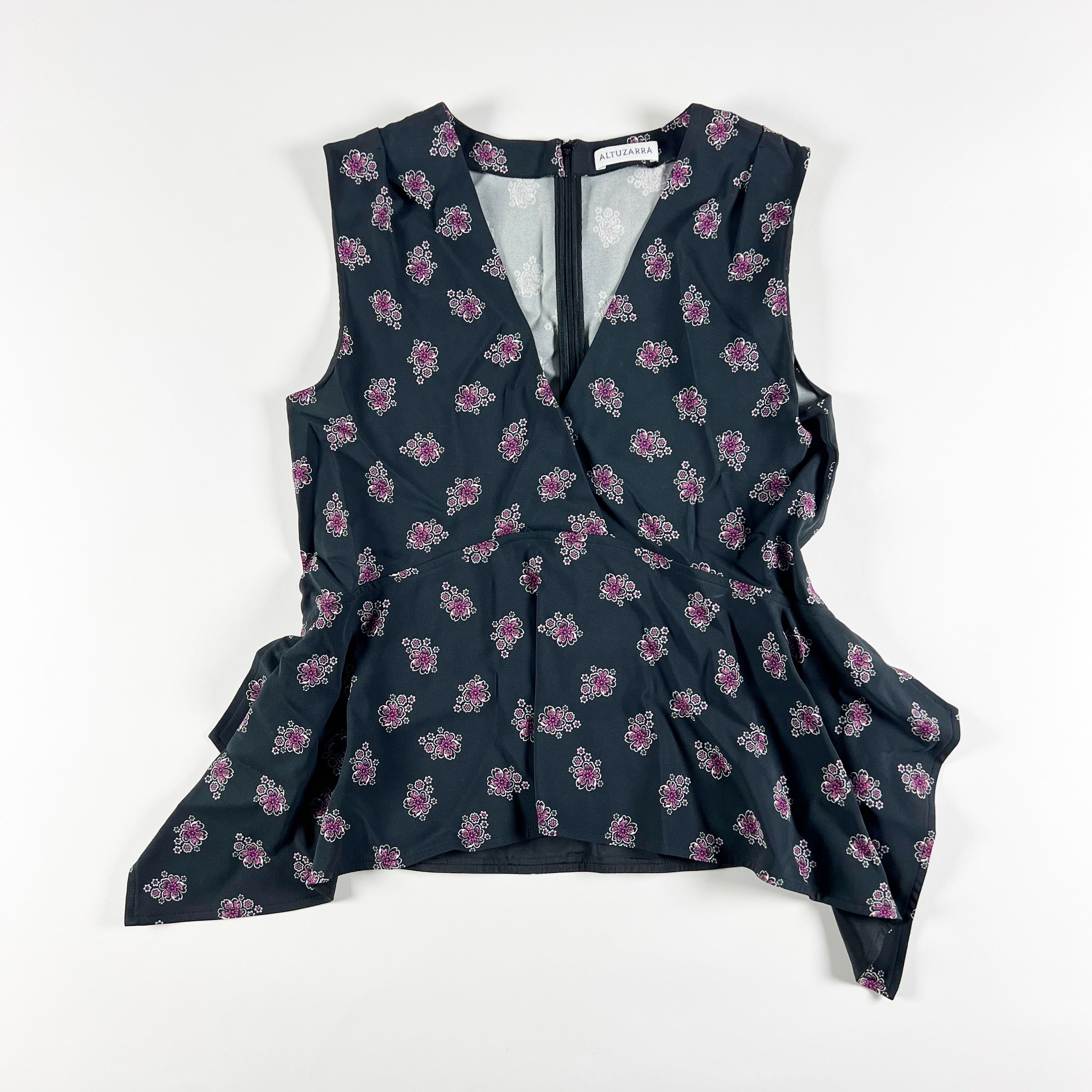 Altuzarra Made In Italy Print Pattern Sleeveless Peplum Ruffle Hem Blouse Shirt