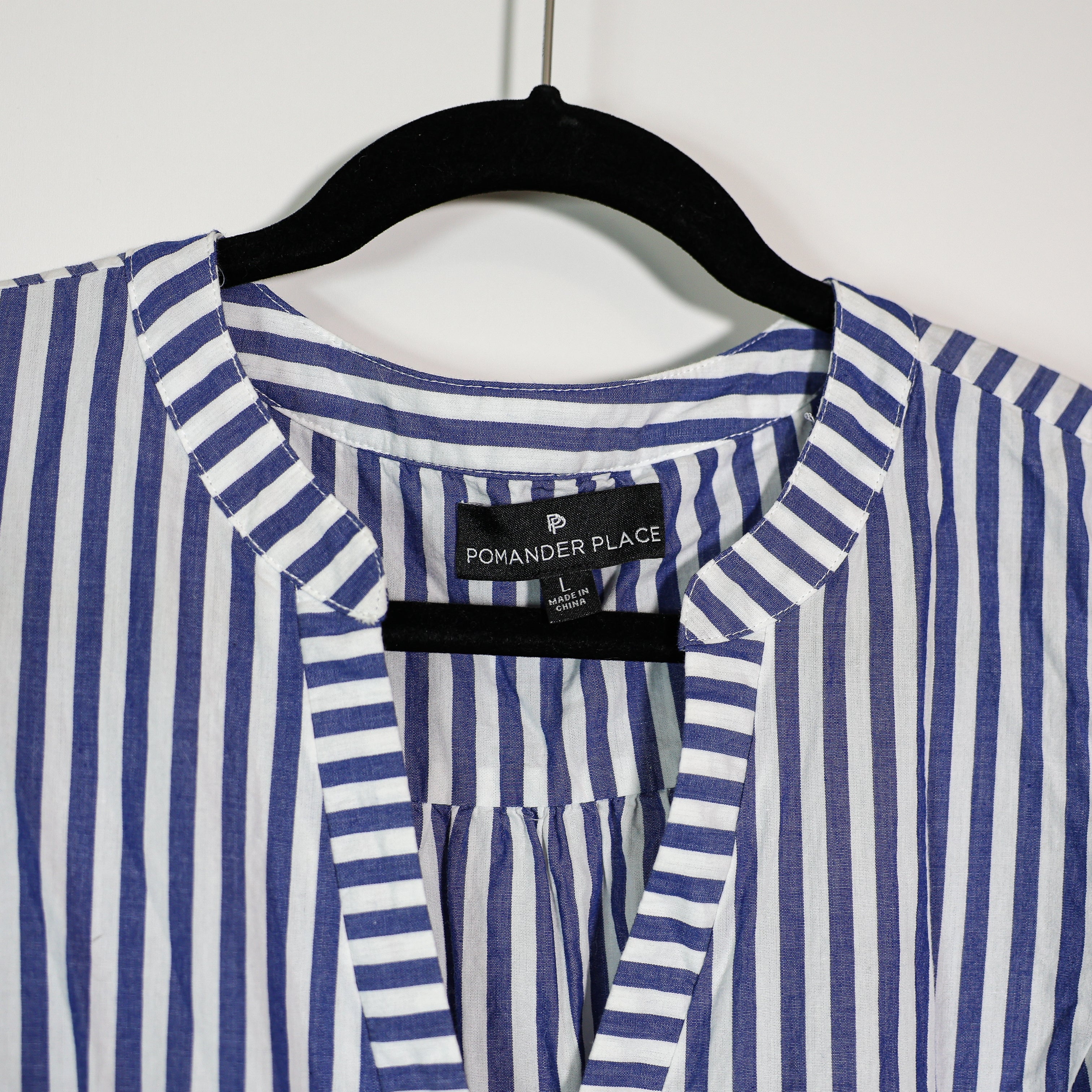 Pomander Place Kenzo Blue White Stripe Print Pattern Tiered Cotton Poplin Dress