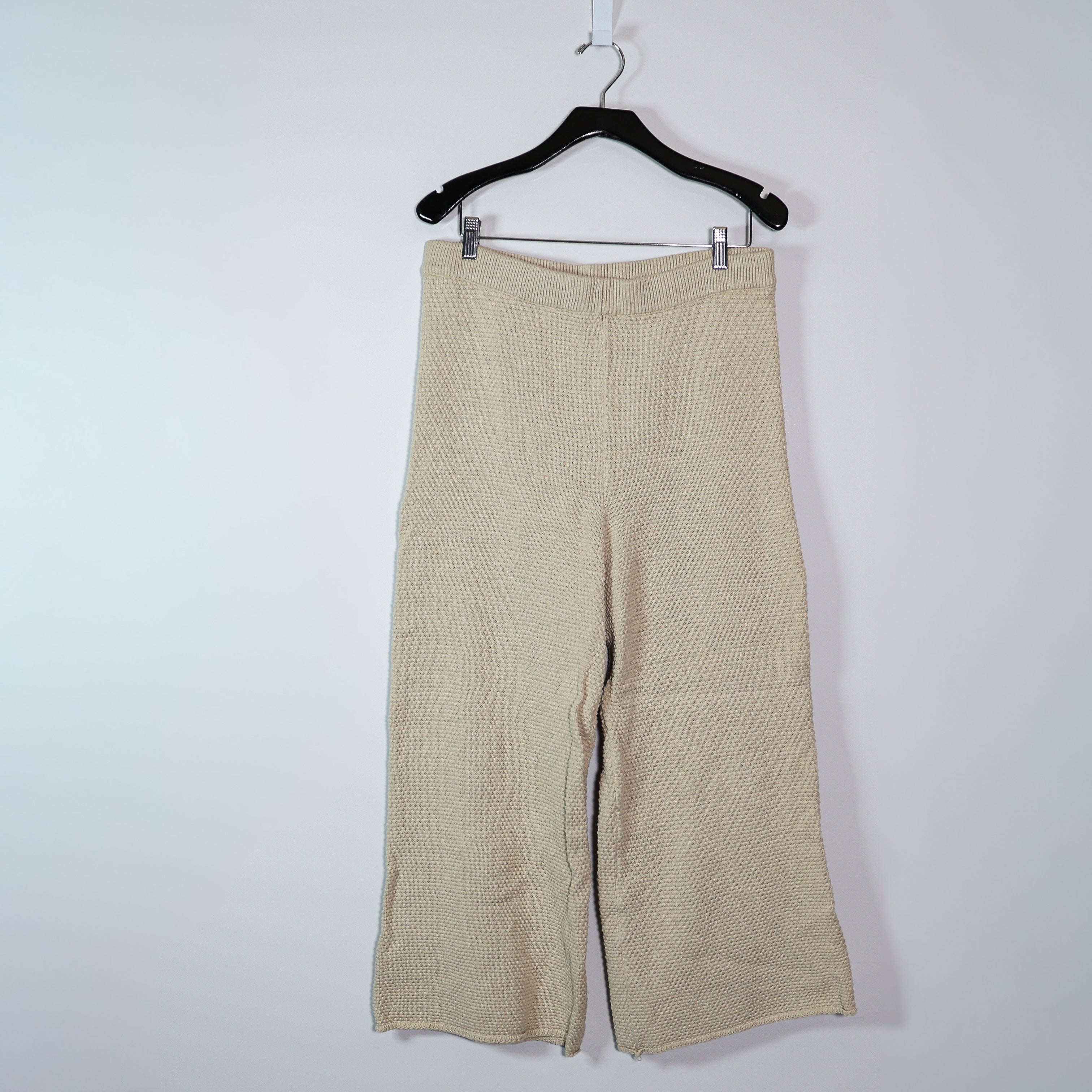 Free People Hailey Cotton Chunky Knit Stretch Flared Crop Sweater Pants Alfalfa