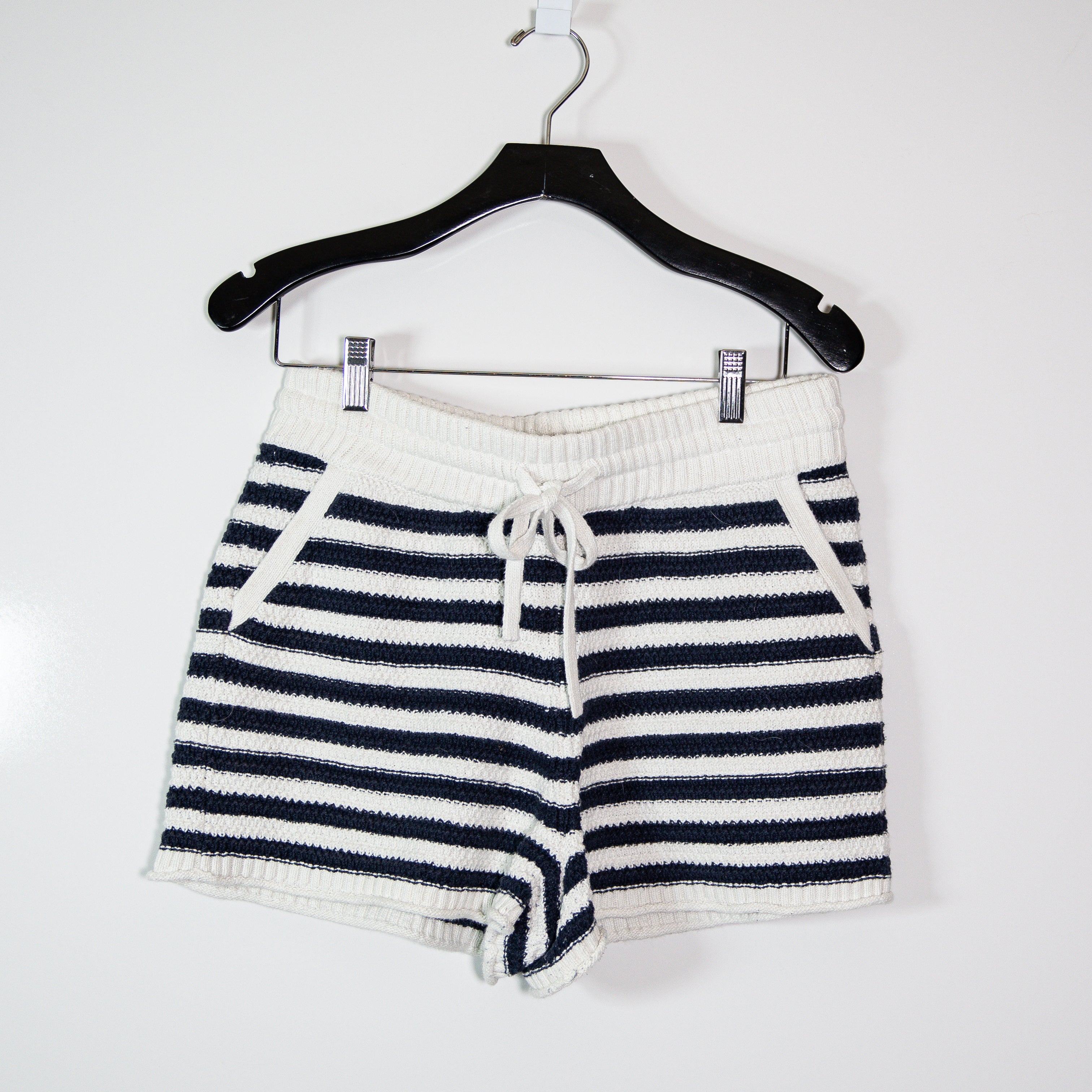 Madewell Striped Bryant Cotton Chunky Knit Sweater Pull On Mini Shorts Blue M
