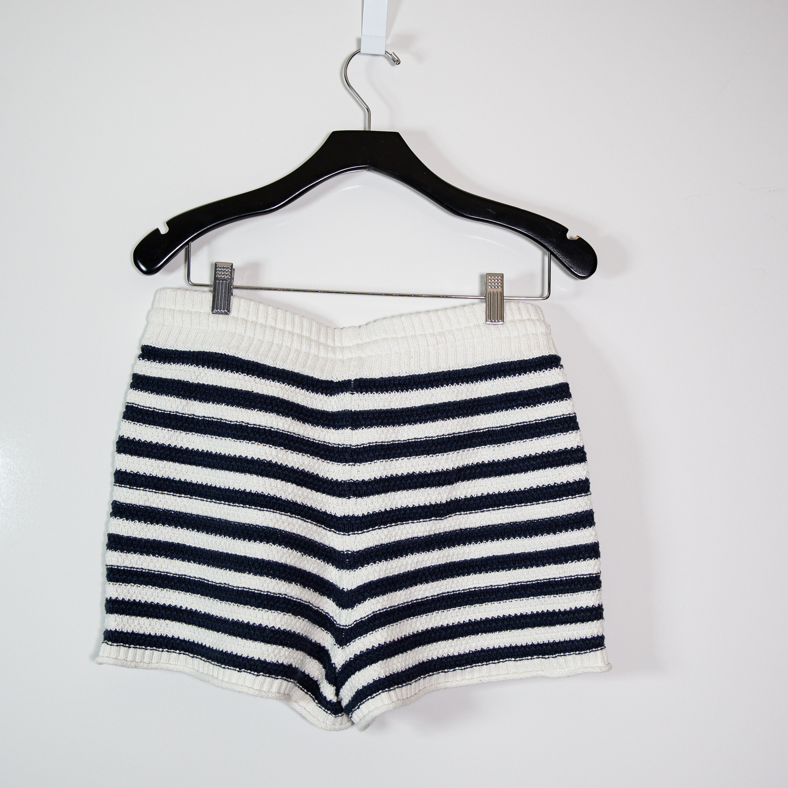 Madewell Striped Bryant Cotton Chunky Knit Sweater Pull On Mini Shorts Blue M