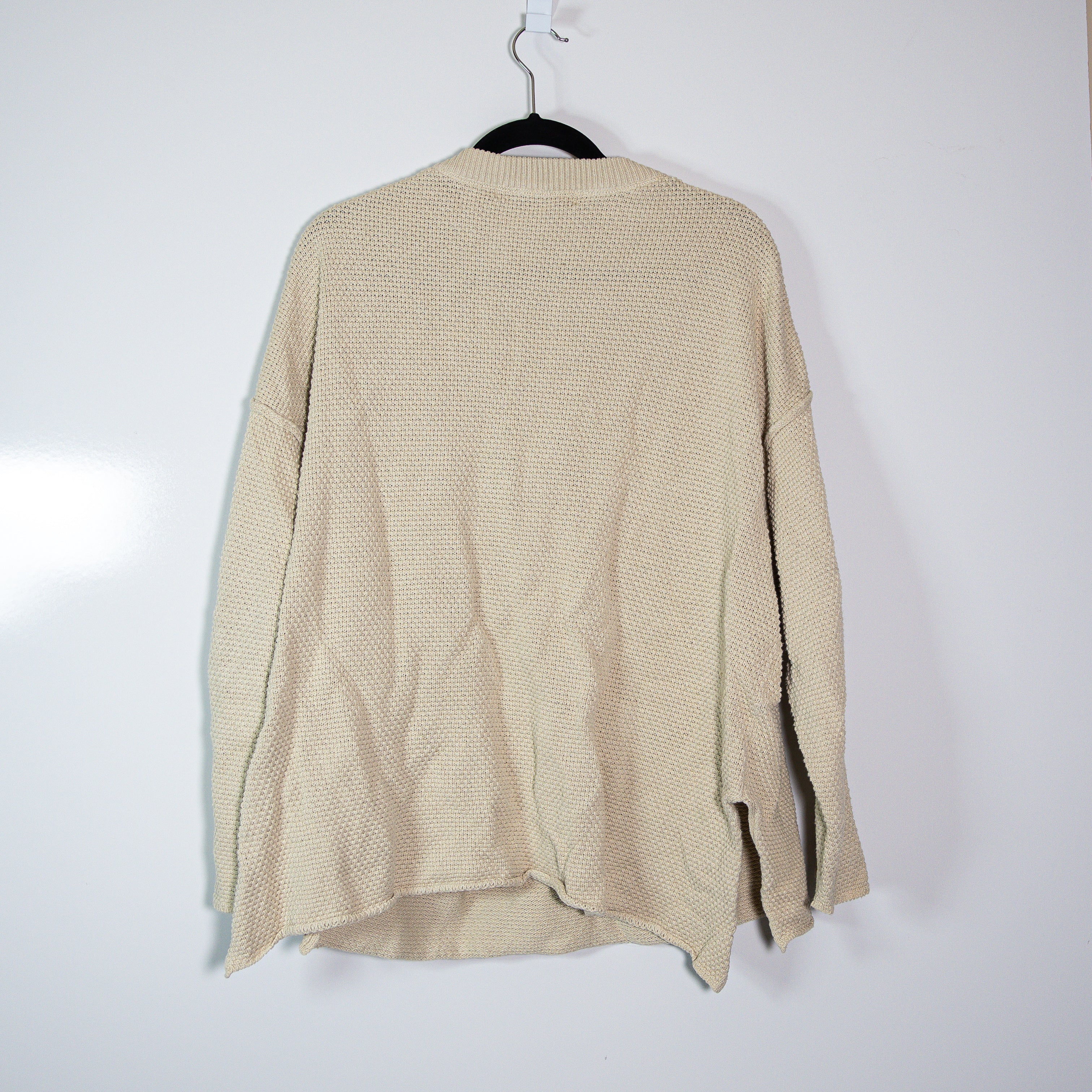 Free People Hailey Cotton Chunky Knit Stretch V Neck Pullover Sweater Alfalfa L