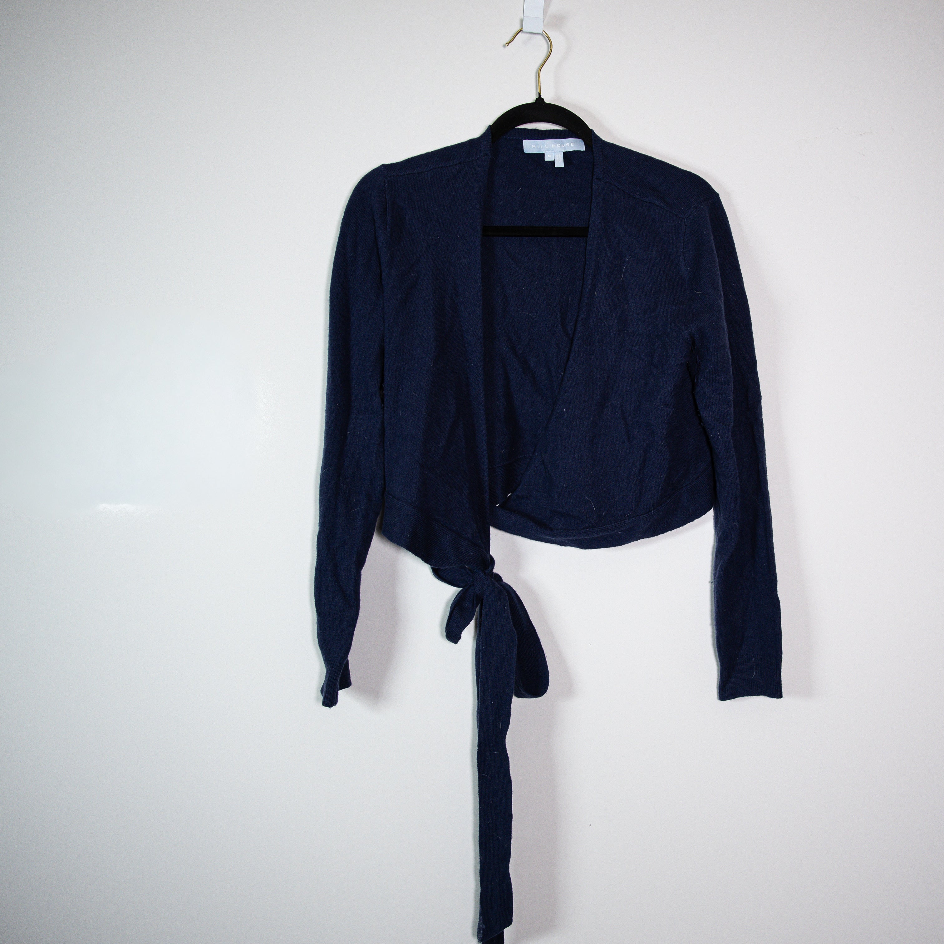 Hill House The Ballet Wrap Wool Stretch Knit V Neck Long Sleeve Sweater Blue M