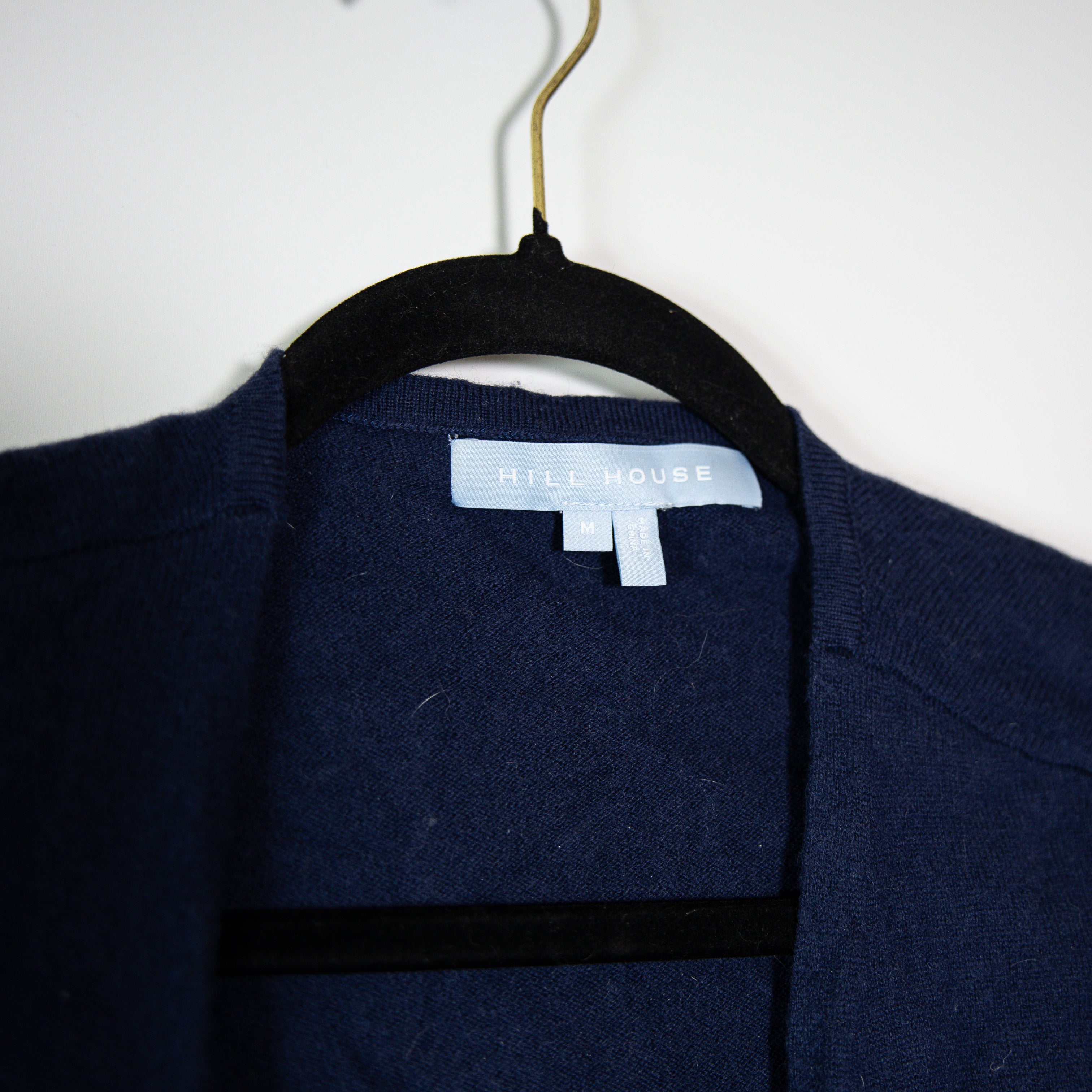 Hill House The Ballet Wrap Wool Stretch Knit V Neck Long Sleeve Sweater Blue M