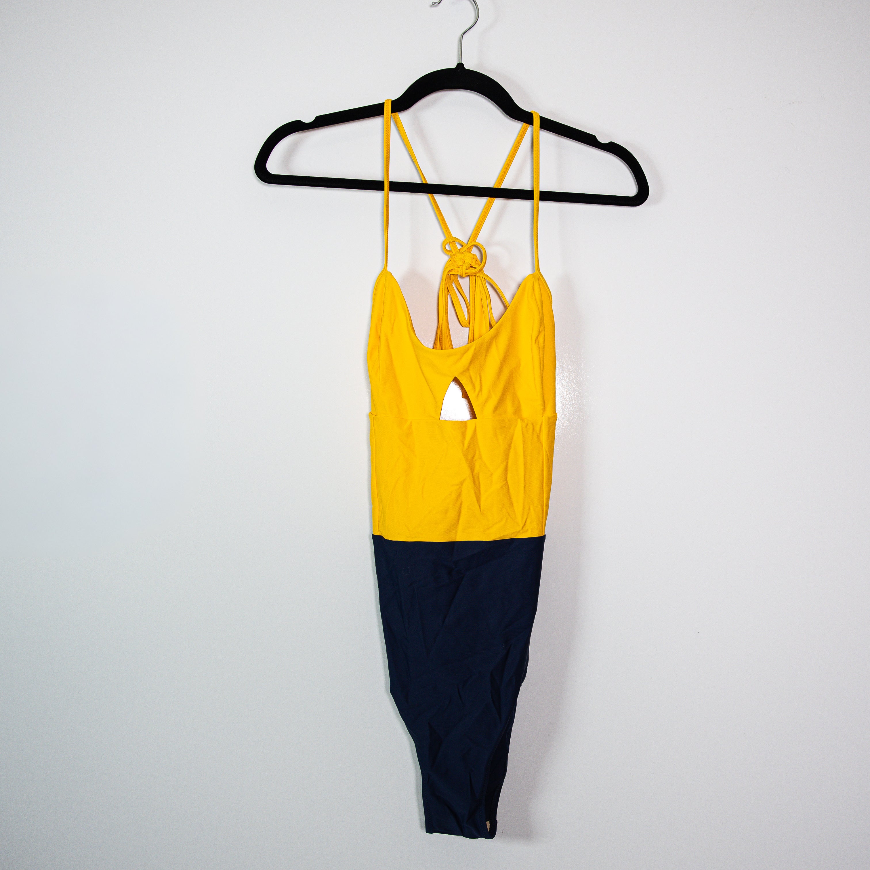 Summersalt Swan Dive Yellow Navy Blue Color Block One Piece Swim Bathing Suit 10