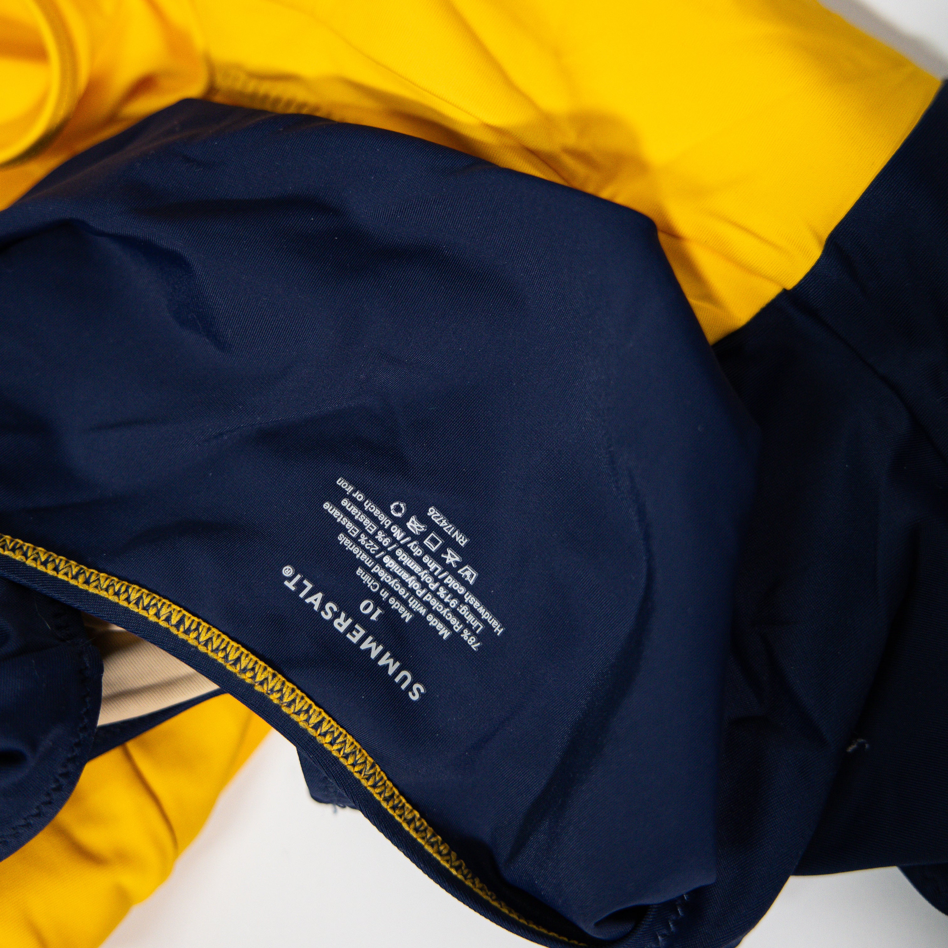 Summersalt Swan Dive Yellow Navy Blue Color Block One Piece Swim Bathing Suit 10