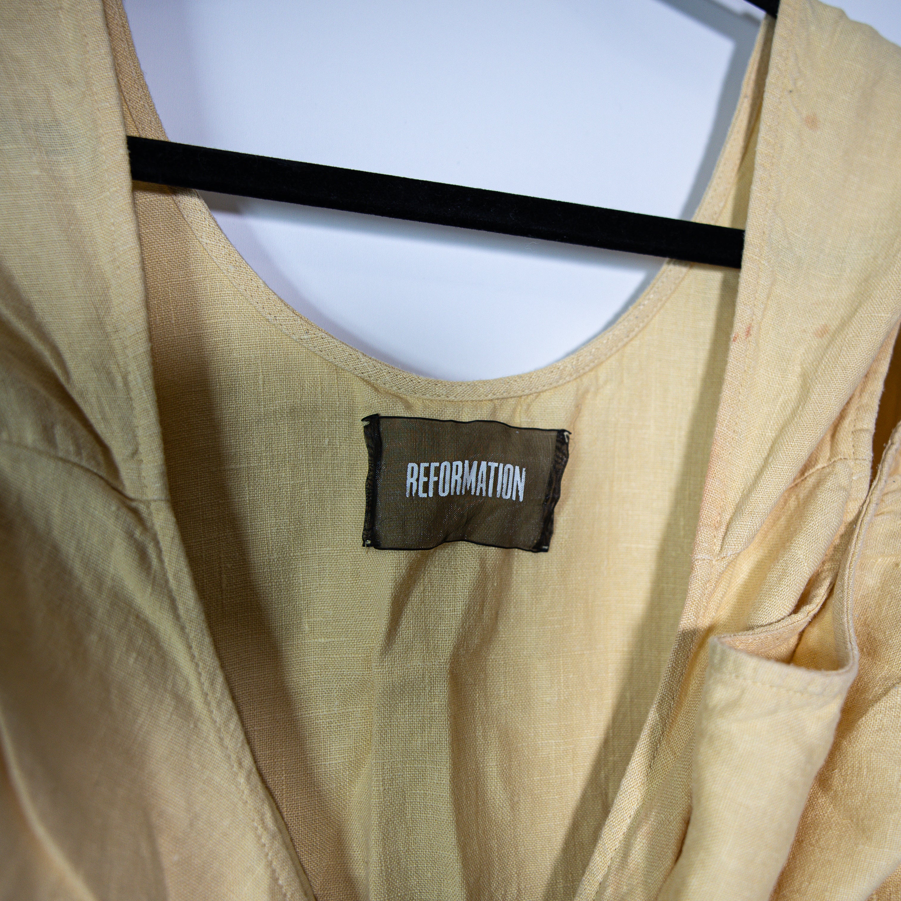 Reformation Linen Scoop Neck Sleeveless Pullover Mini Dress Butter Yellow Medium