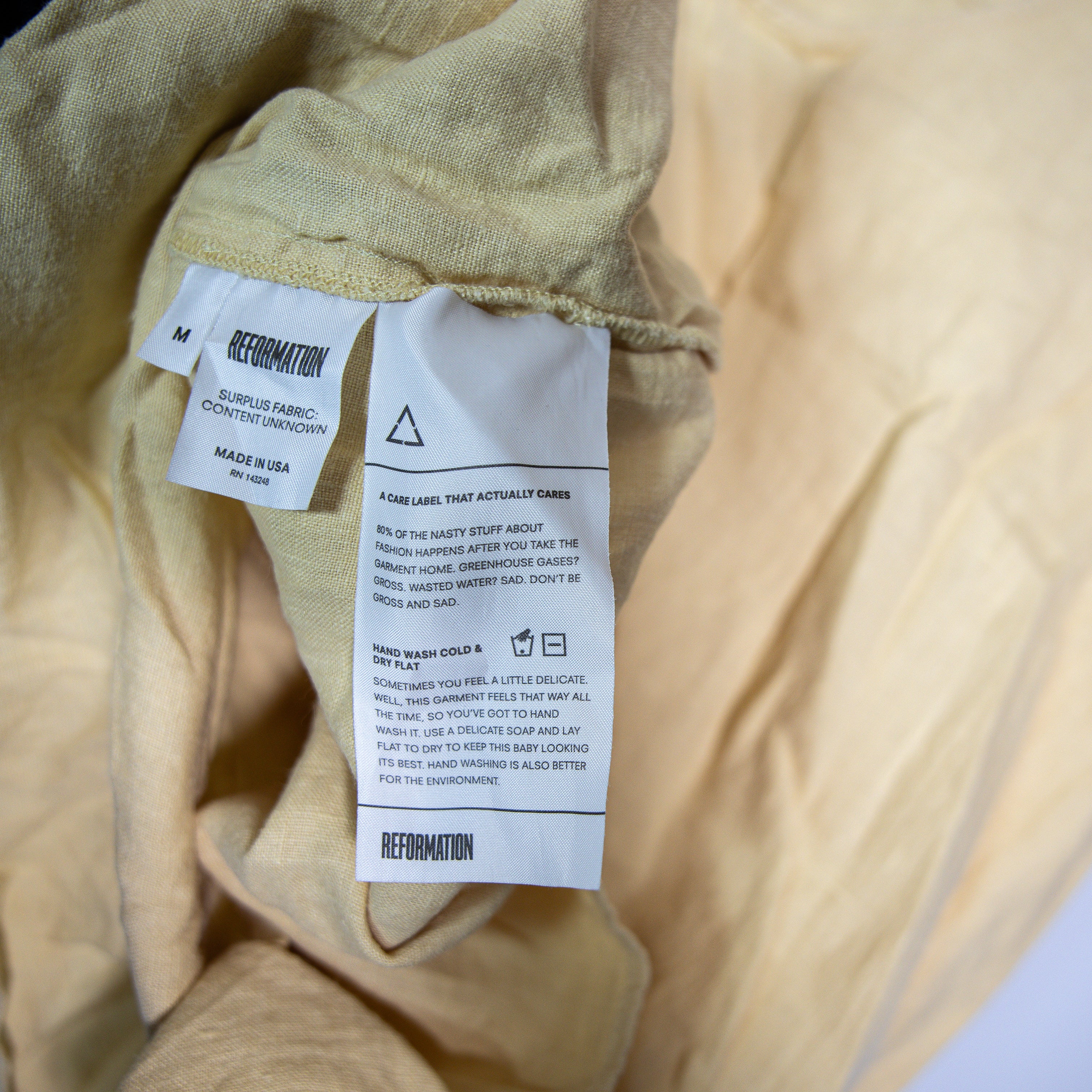 Reformation Linen Scoop Neck Sleeveless Pullover Mini Dress Butter Yellow Medium