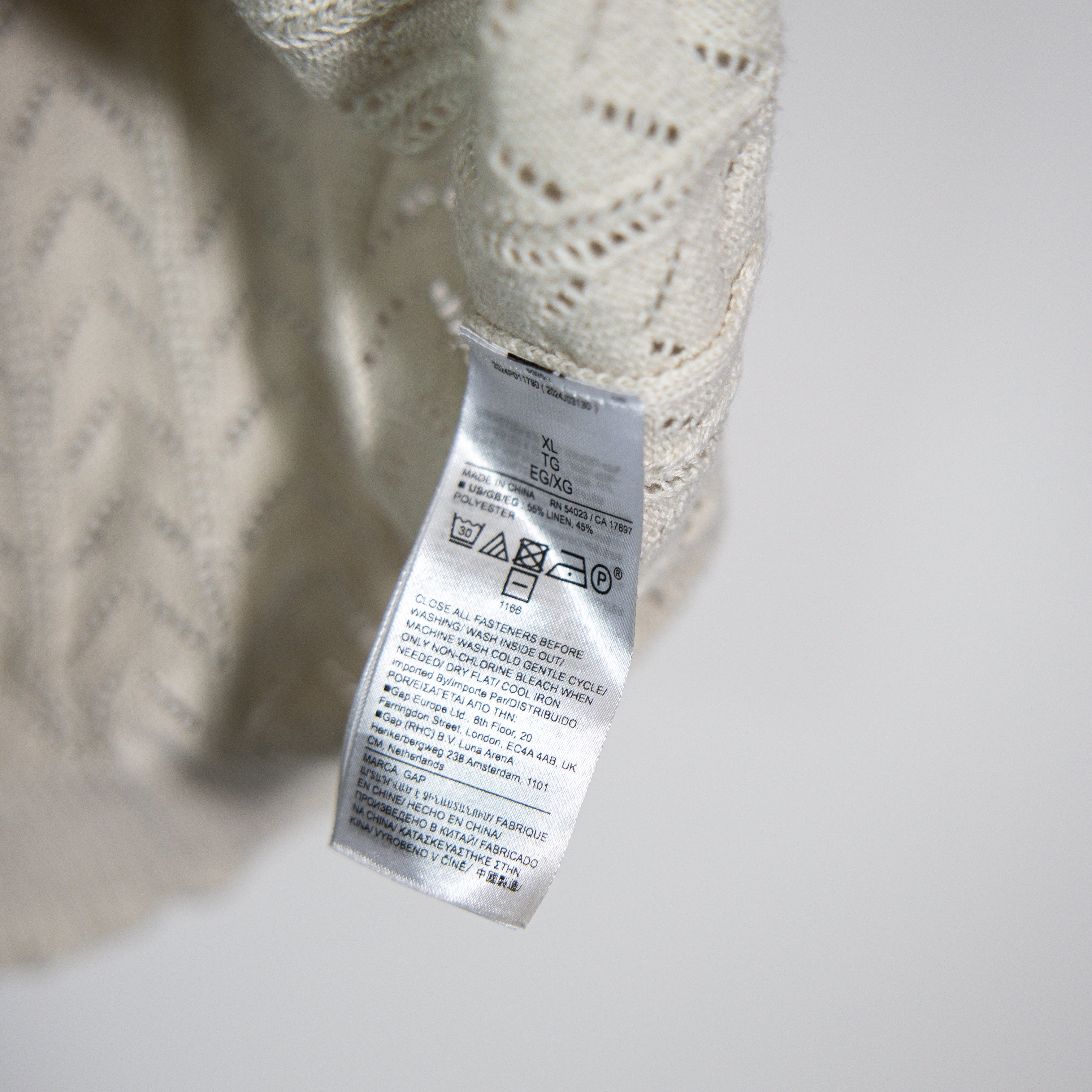 Gap x Doen Linen Blend Pointelle Knit Stretch Ruffle Collar Pullover Sweater XL