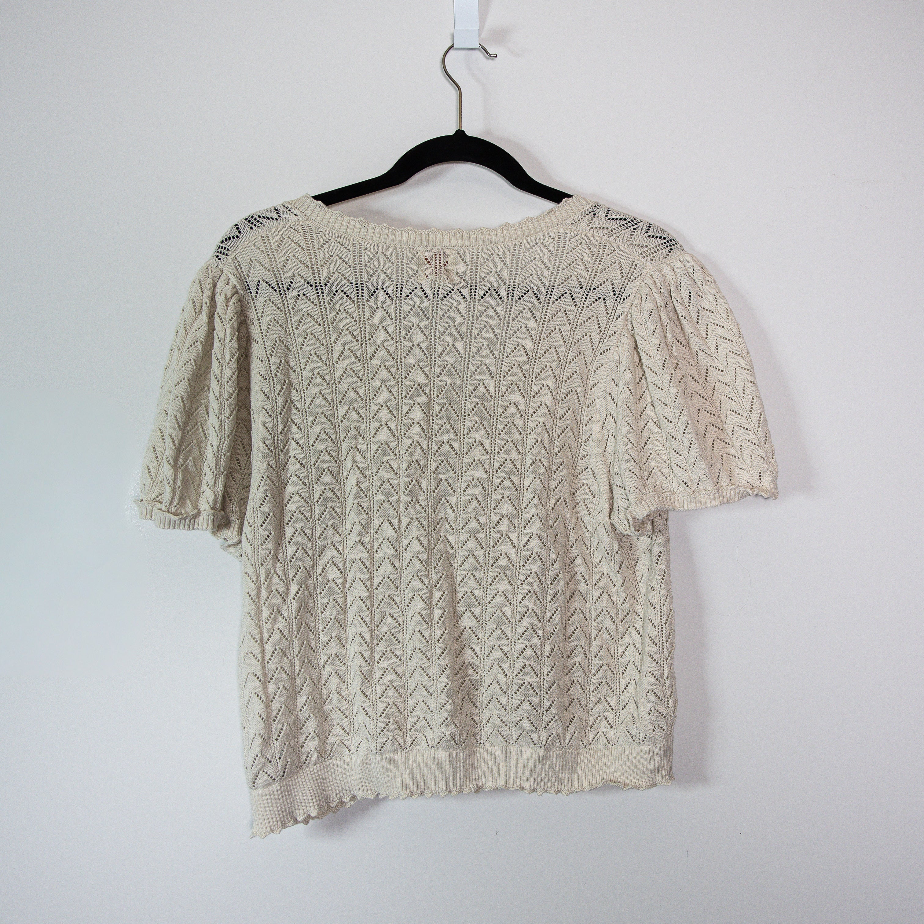 Gap x Doen Linen Blend Pointelle Knit Stretch Ruffle Collar Pullover Sweater XL