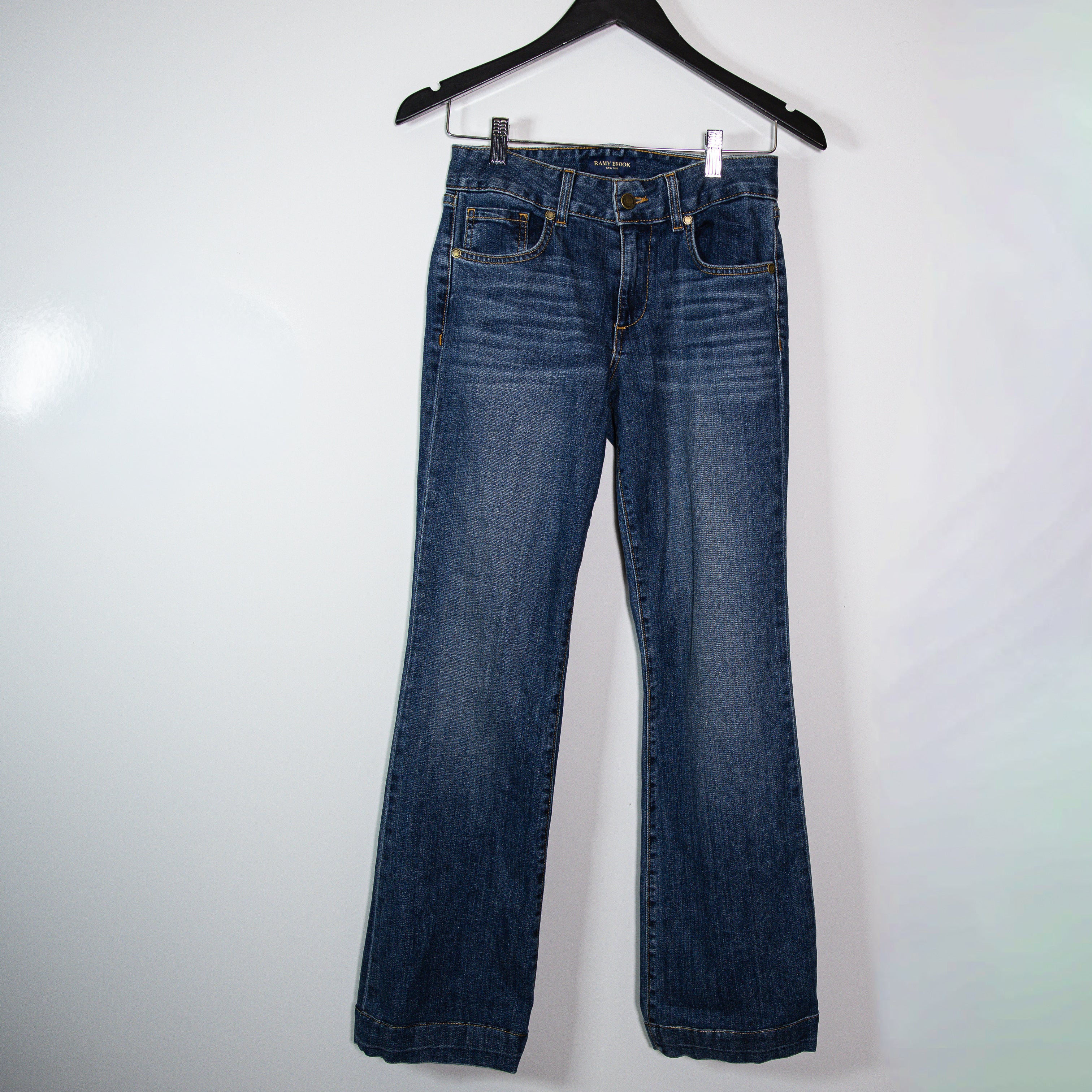 NEW Ramy Brook Kyle Low Rise Flare Boot Cut Cotton Stretch Denim Jeans Med Wash