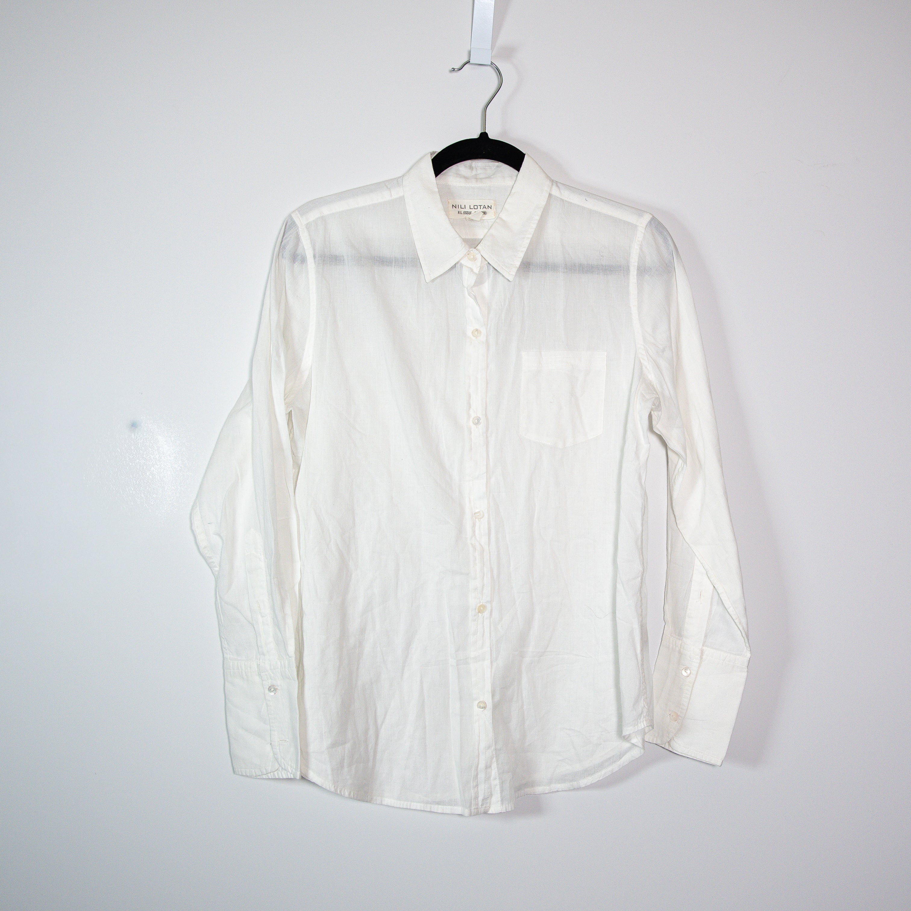 Nili Lotan Lightweight Cotton Collared Button Down Long Sleeve Blouse Shirt Top