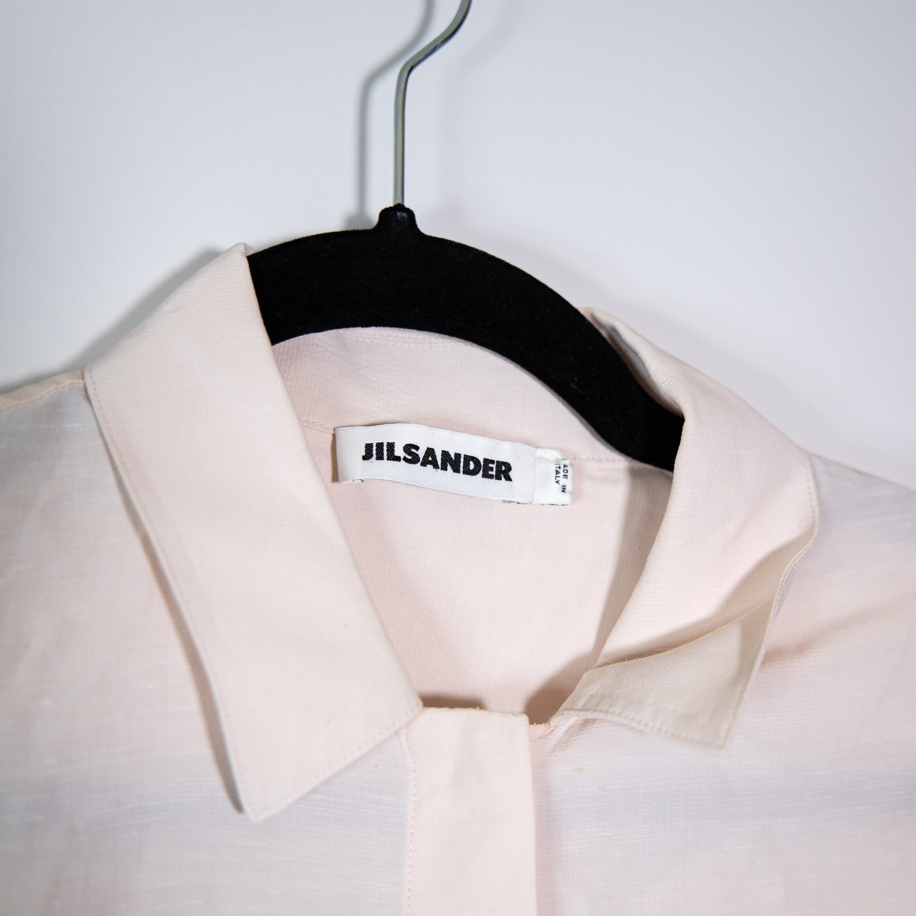 Jil Sander Made In Italy Linen Blend Short Sleeve Collared Button Down Blouse S