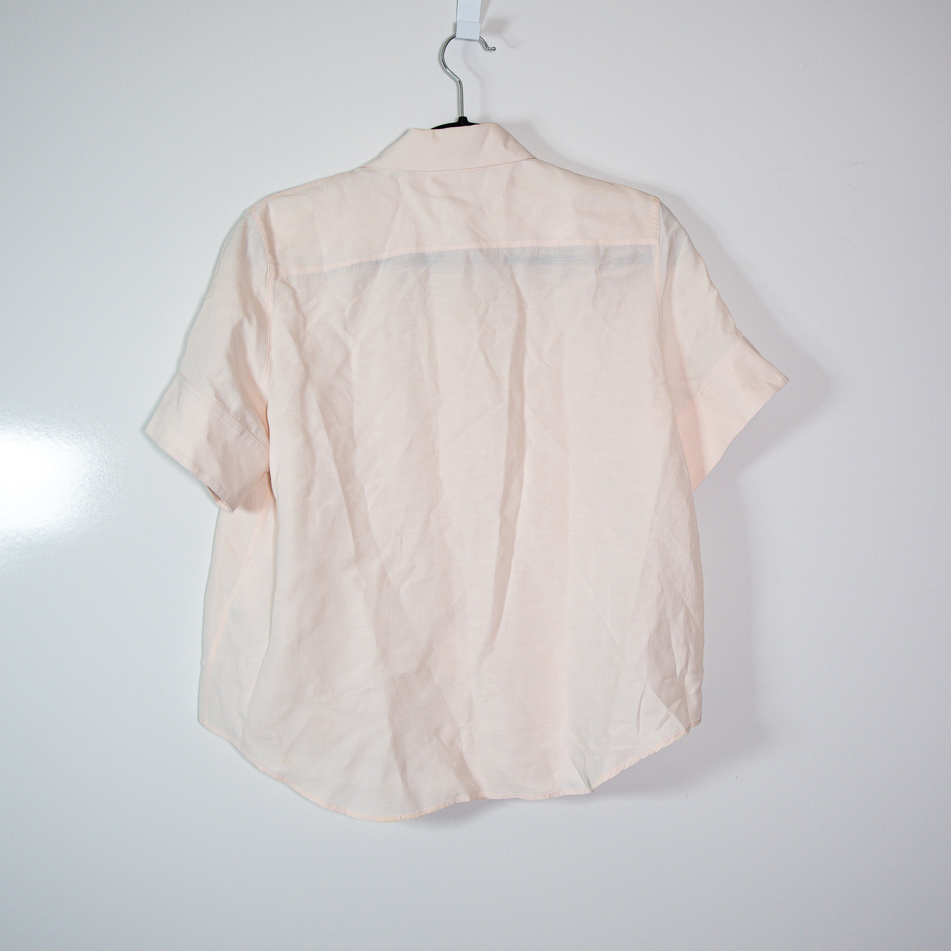 Jil Sander Made In Italy Linen Blend Short Sleeve Collared Button Down Blouse S