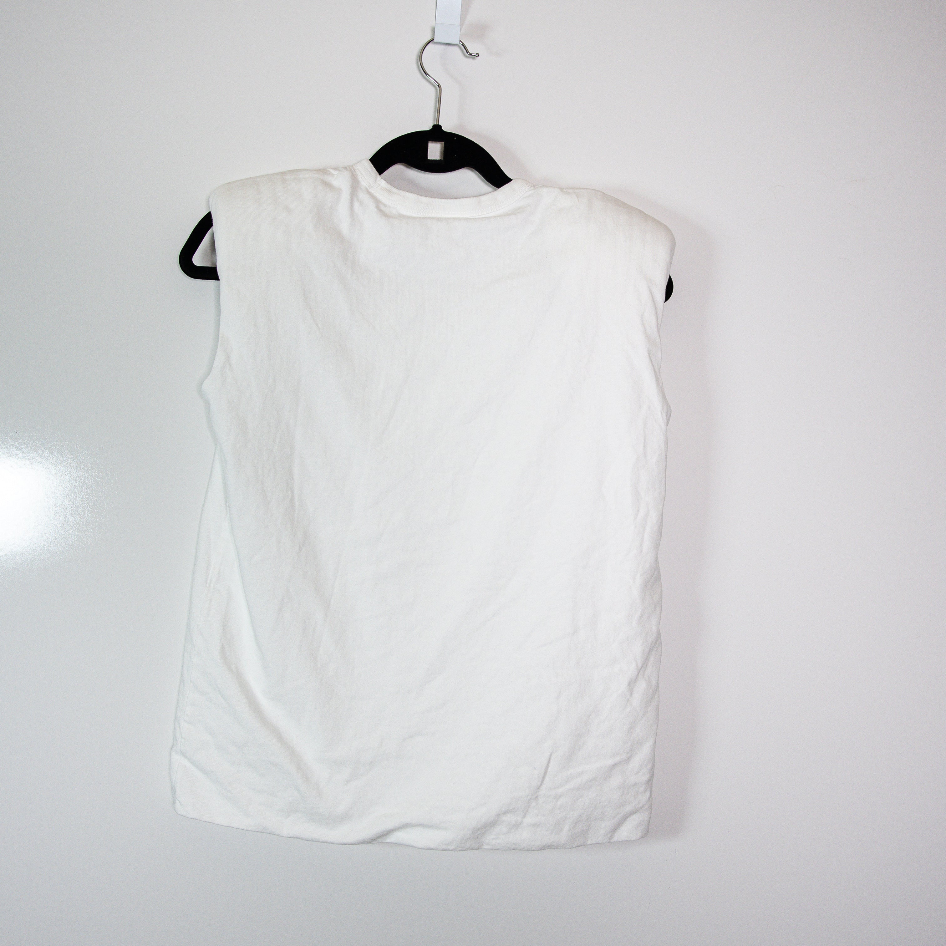 Dries Van Noten Cotton Crew Neck Shoulder Pad Sleeveless Tee Shirt Top White XS