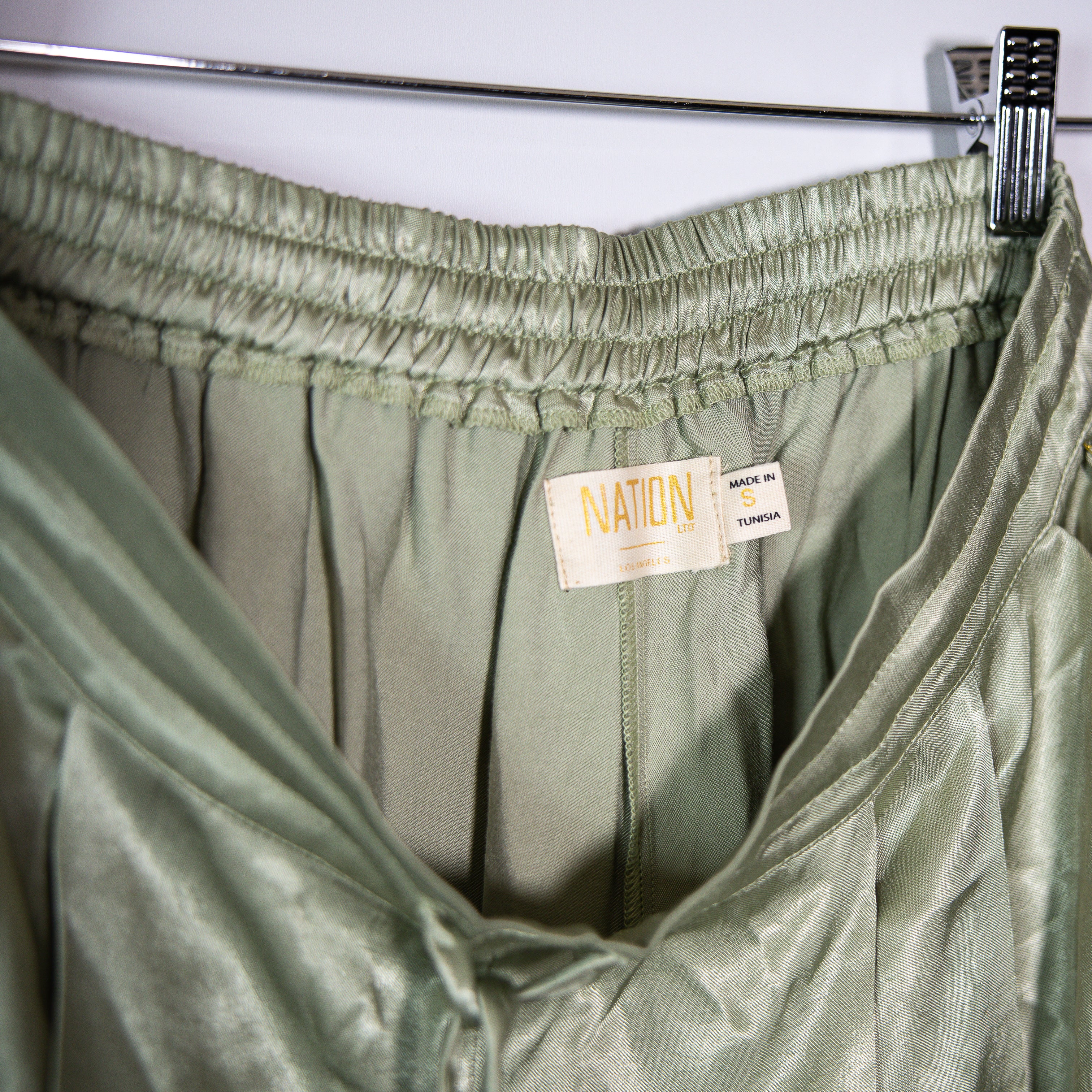 NEW Nation LTD Romeo Straight Leg Satin Cargo Pocket Trouser Pants Olive Oil S