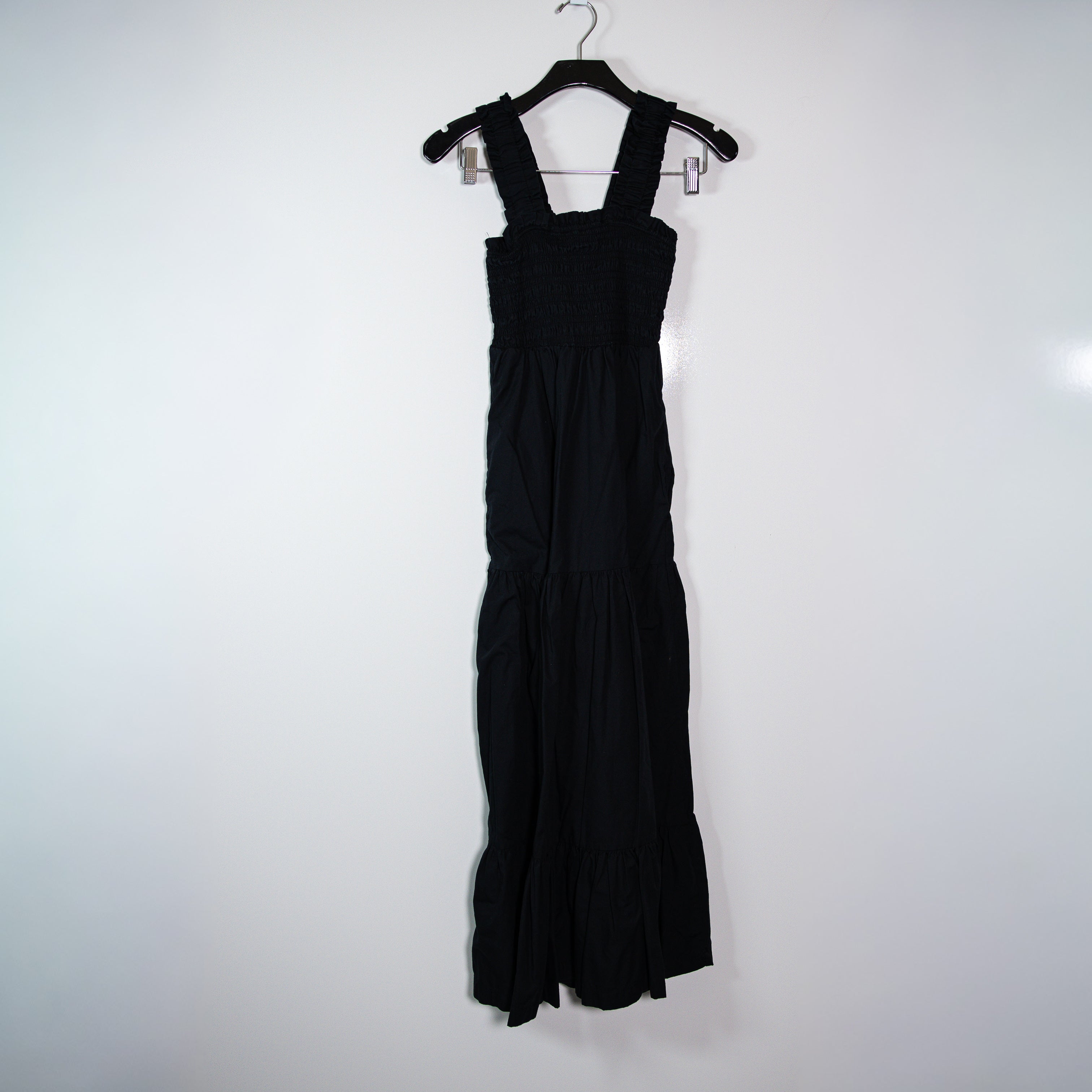 Abercrombie & Fitch Cotton Poplin Smocked Stretch Square Neck Maxi Dress Black S