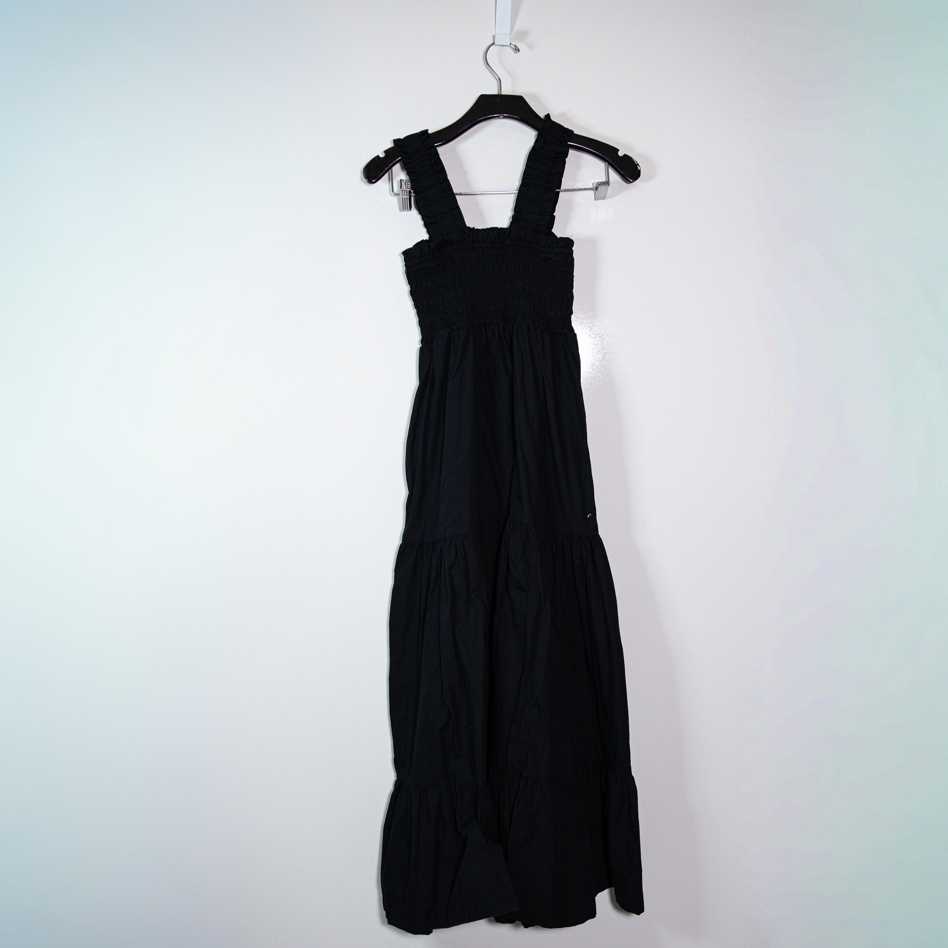 Abercrombie & Fitch Cotton Poplin Smocked Stretch Square Neck Maxi Dress Black S