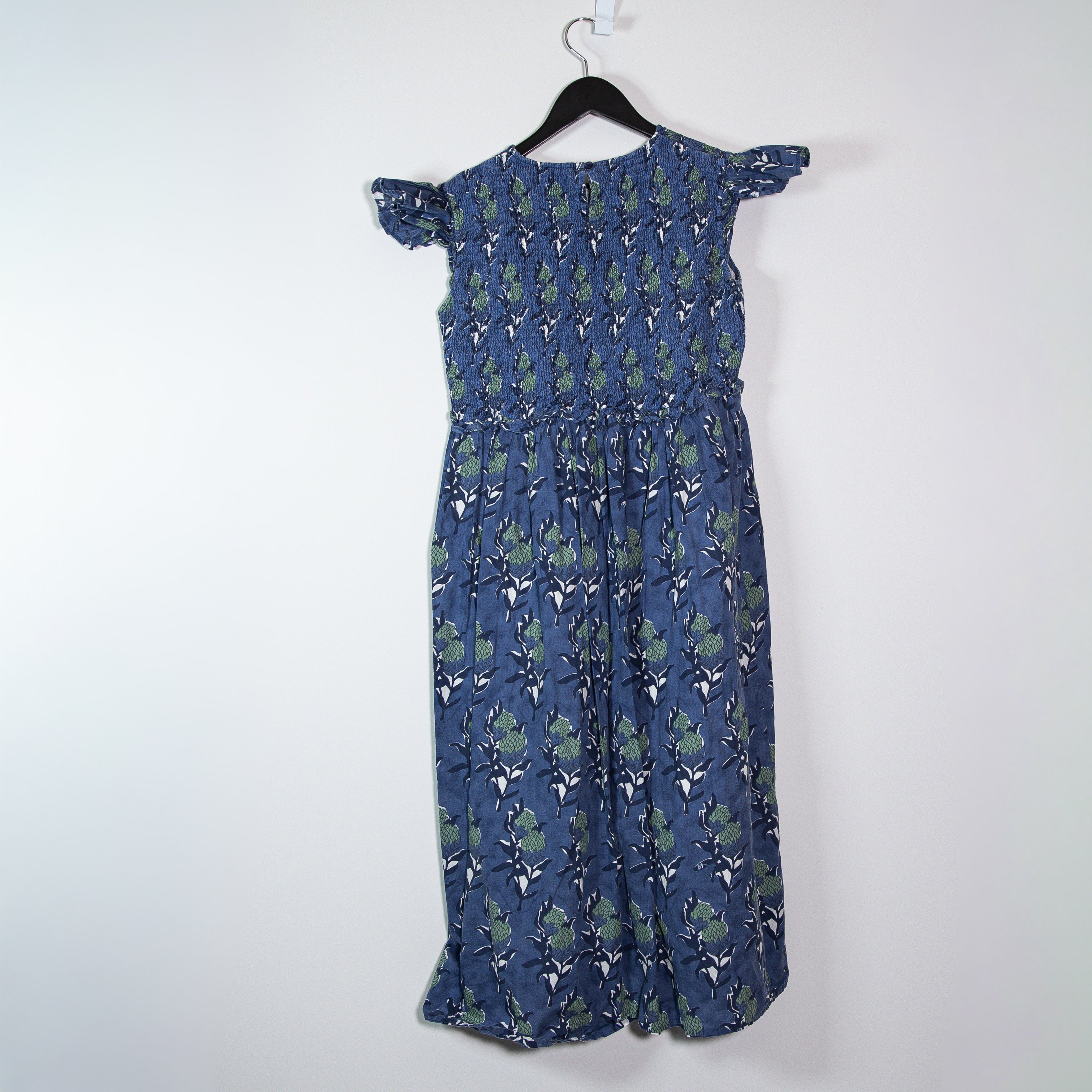 Victoria Dunn Cotton Smocked Stretch Bodice Short Sleeve Pullover Midi Dress M