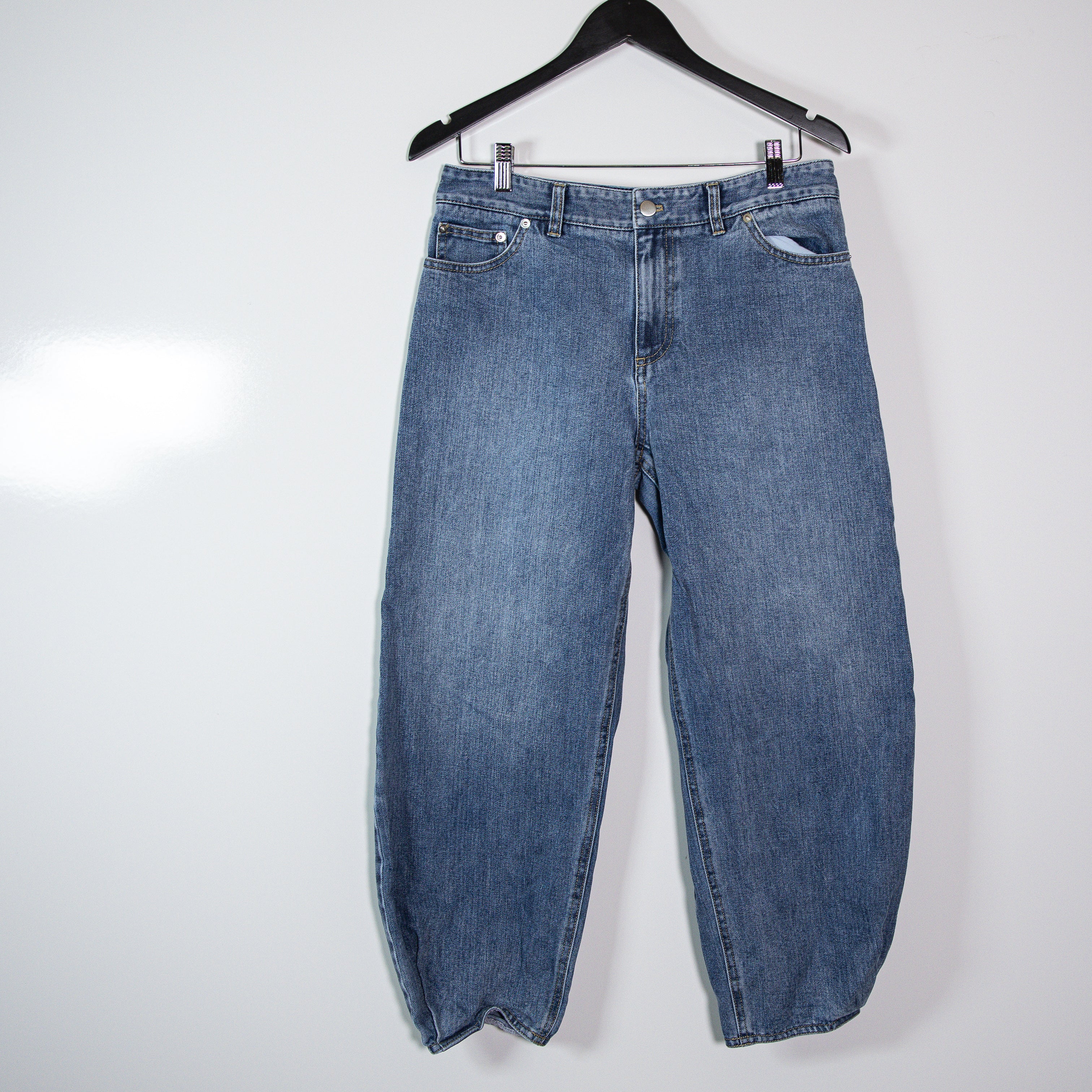 Tibi Brancusi Classic Wash Cotton Denim Sculpted Balloon Leg Jeans Blue Wash 28