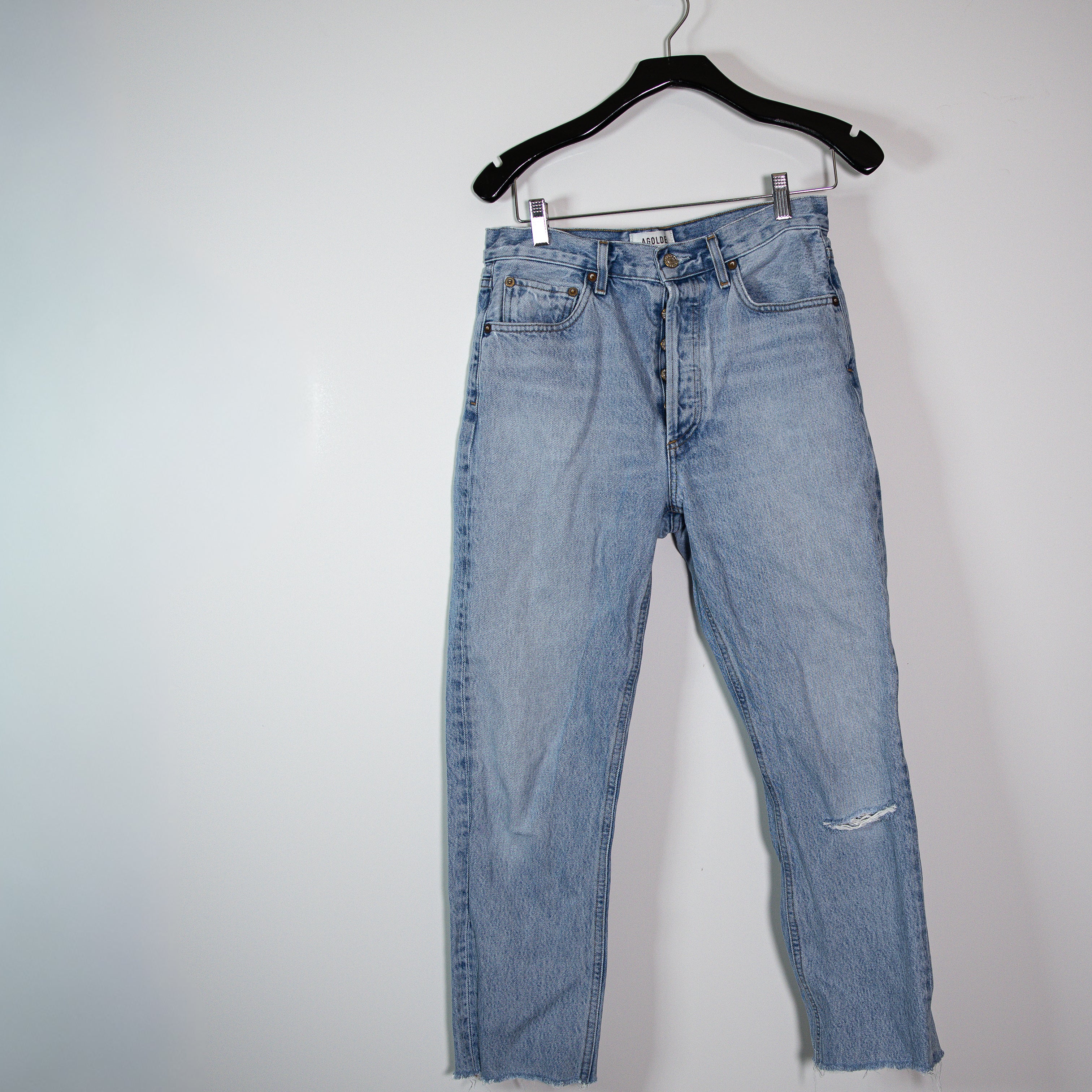 Agolde Women's Riley High Rise Straight Leg Crop Cotton Denim Jeans Distressed