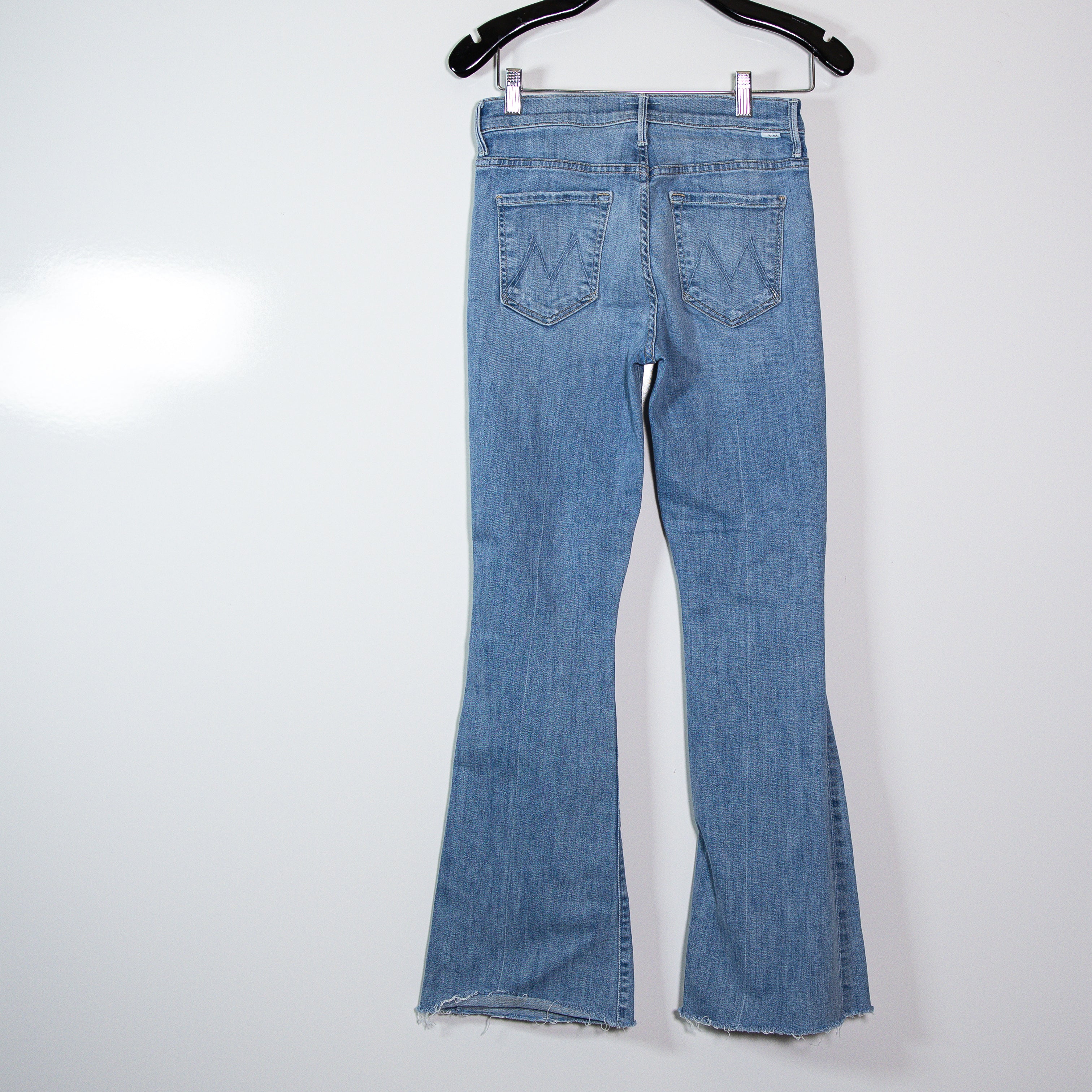 Mother Denim The Weekender Fray Cotton Stretch Flare Leg Dreamer Wash Blue 27