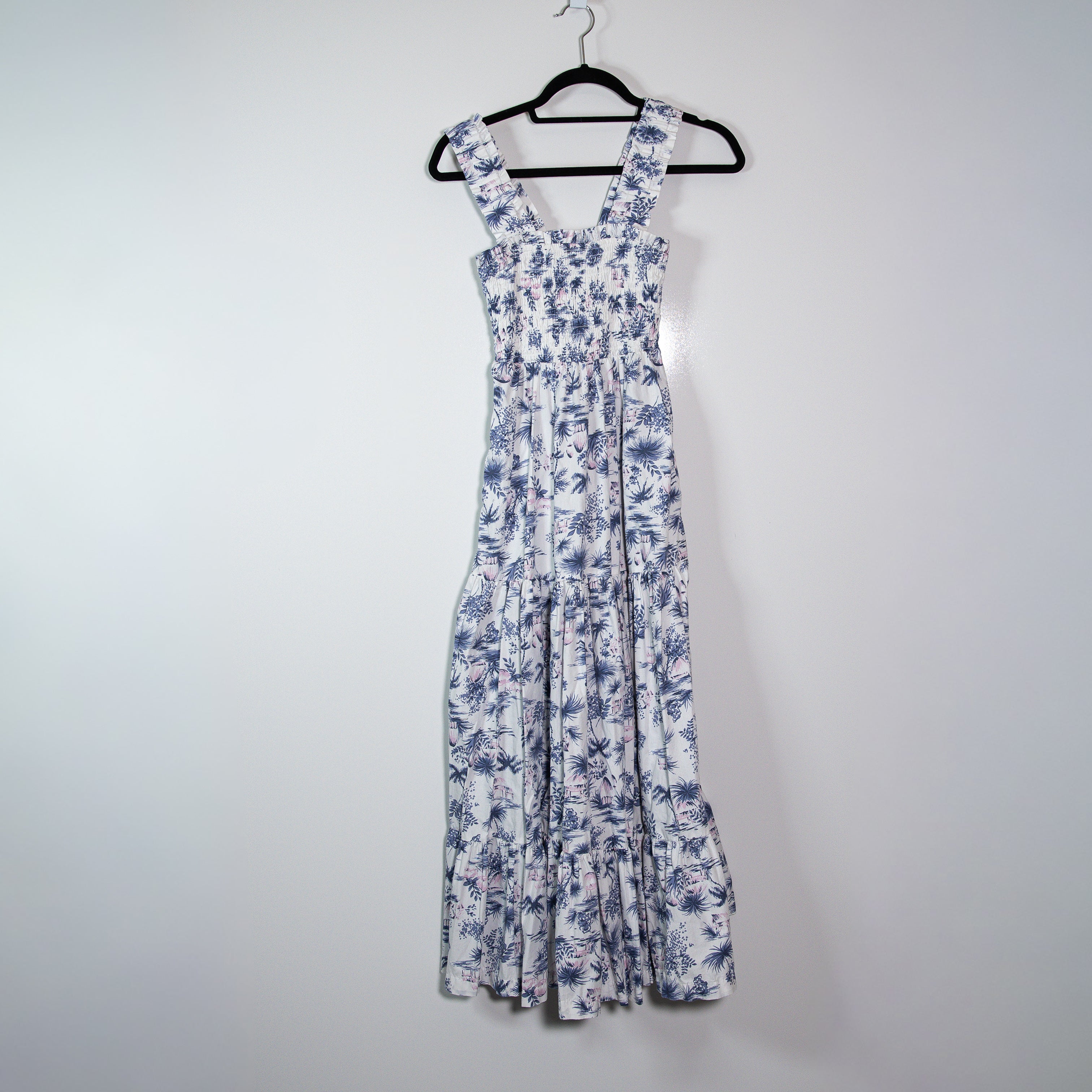 Abercrombie & Fitch Cotton Poplin Smocked Stretch Square Neck Maxi Dress Blue SP