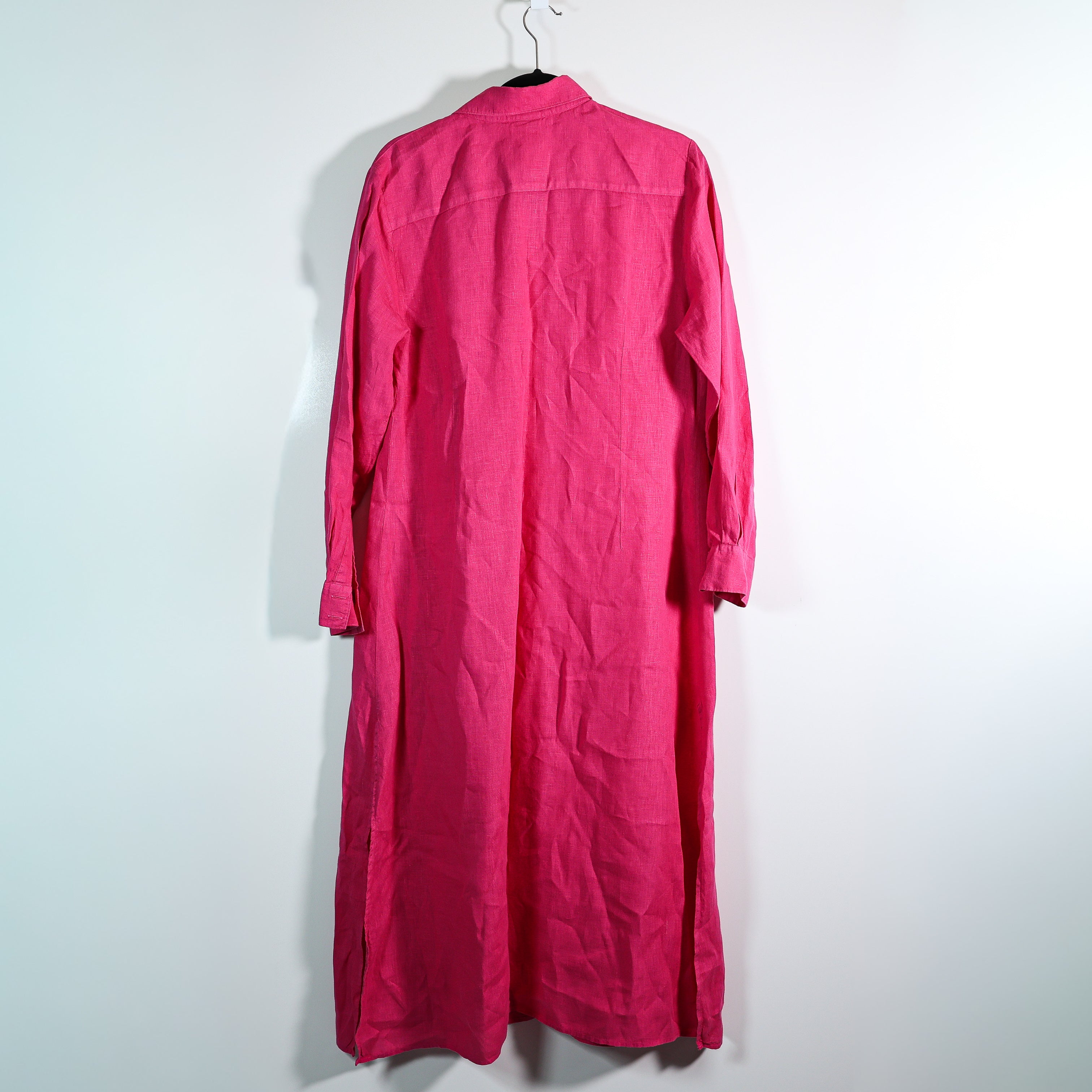 Jacques Zolty Saint Barth Linen Collared Long Sleeve Button Down Midi Dress Pink