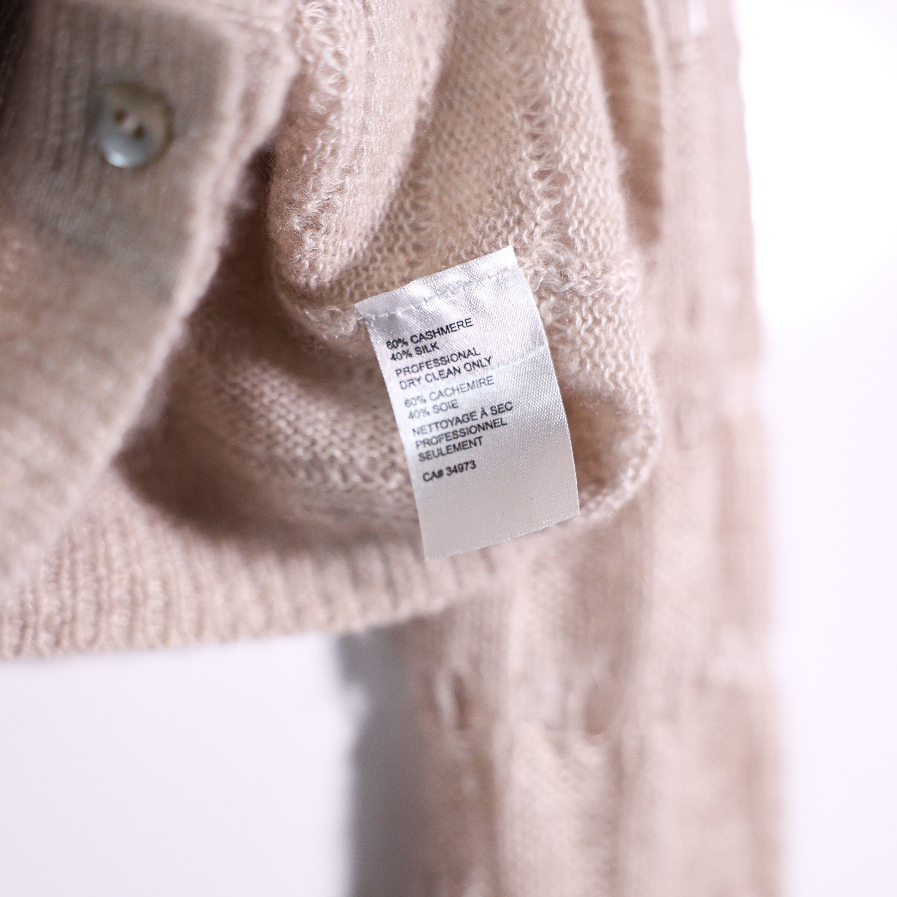 Autumn Cashmere Silk Cashmere Knit Stretch Distressed Cardigan Sweater Beige M