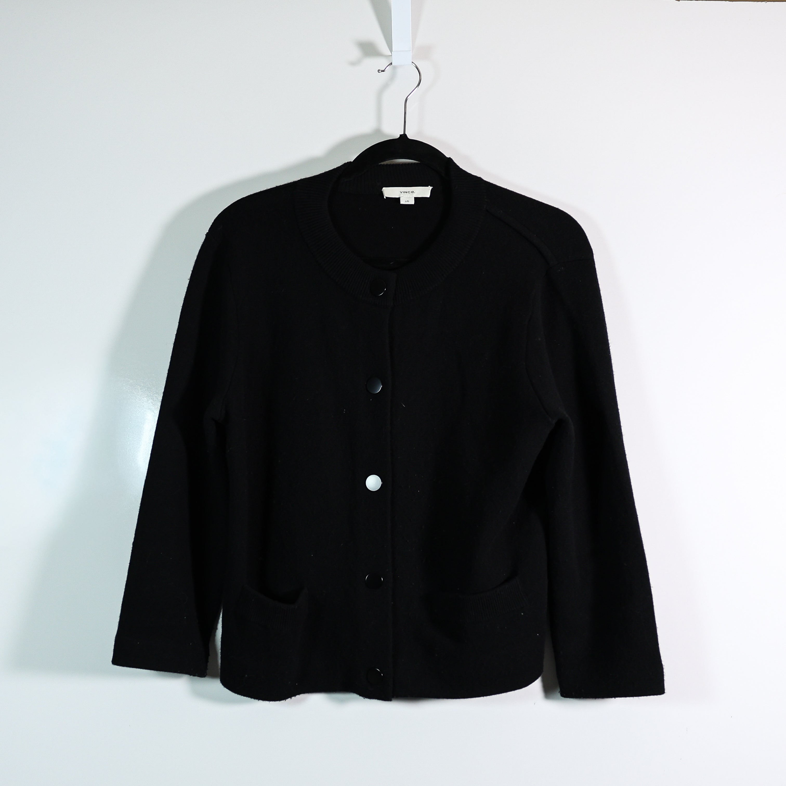 Vince Women's Wool Cotton Cashmere Blend Knit Stretch Shrunken Snap Cardigan L