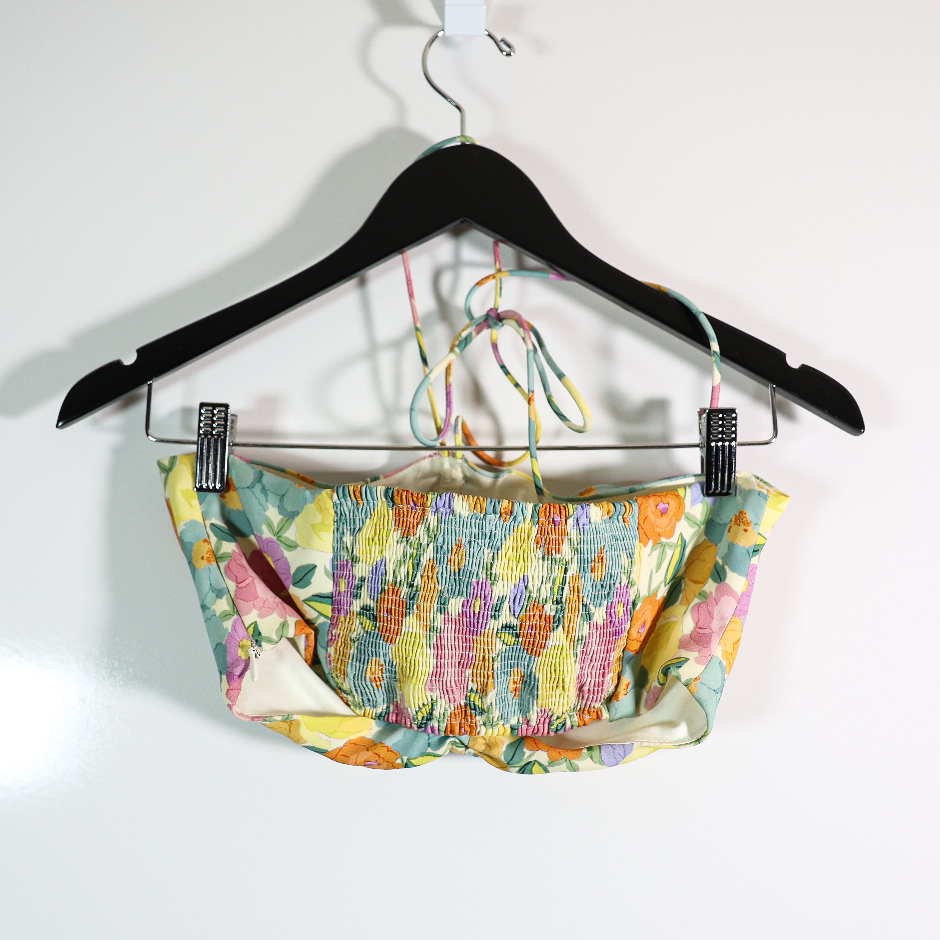 Zara Floral Flower Print Pattern Chiffon Ruched Bandeau Crop Tank Top Multi M