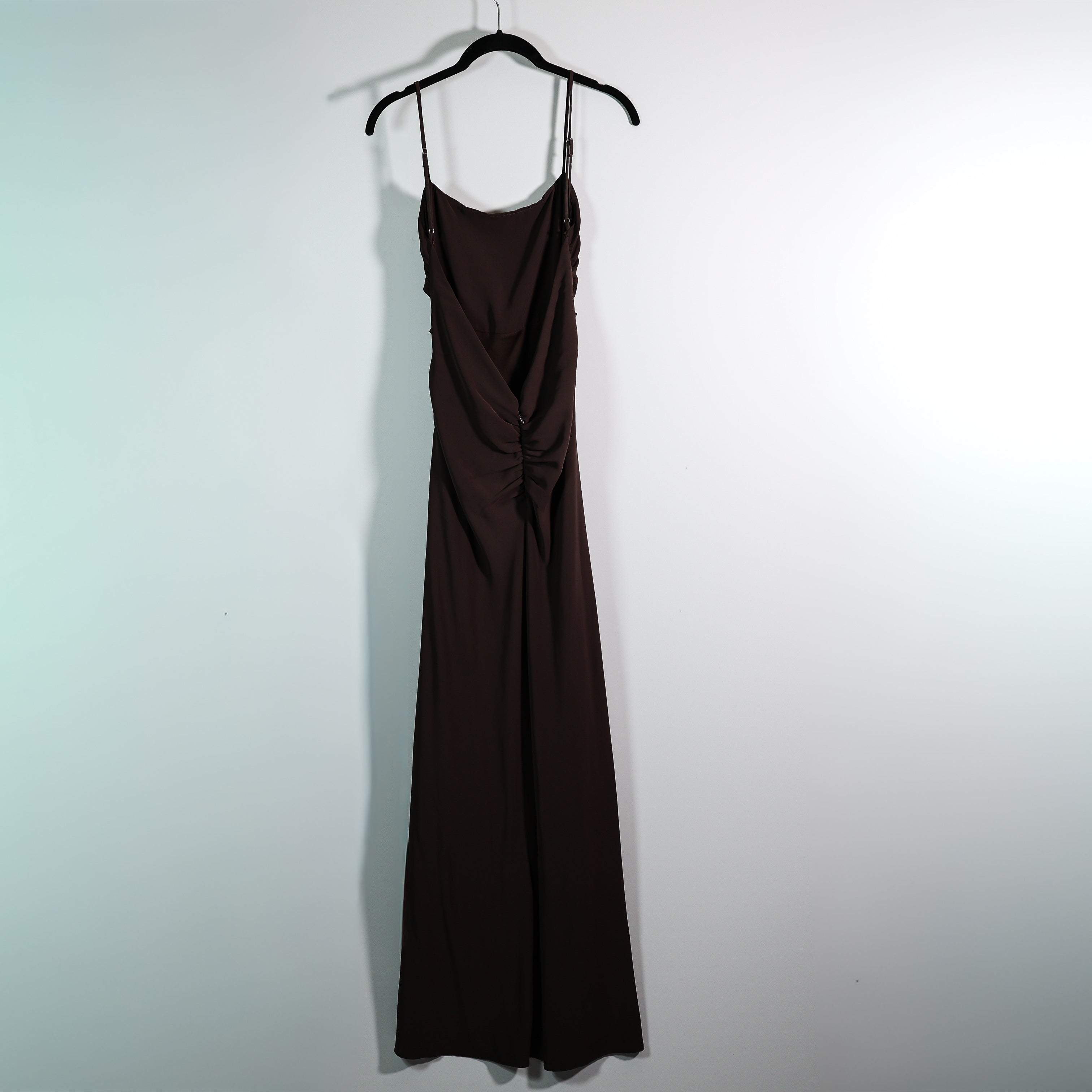 Zara Cowl Neck Ruched Draped Sleeveless Tank Maxi Dress Chocolate Brown Small