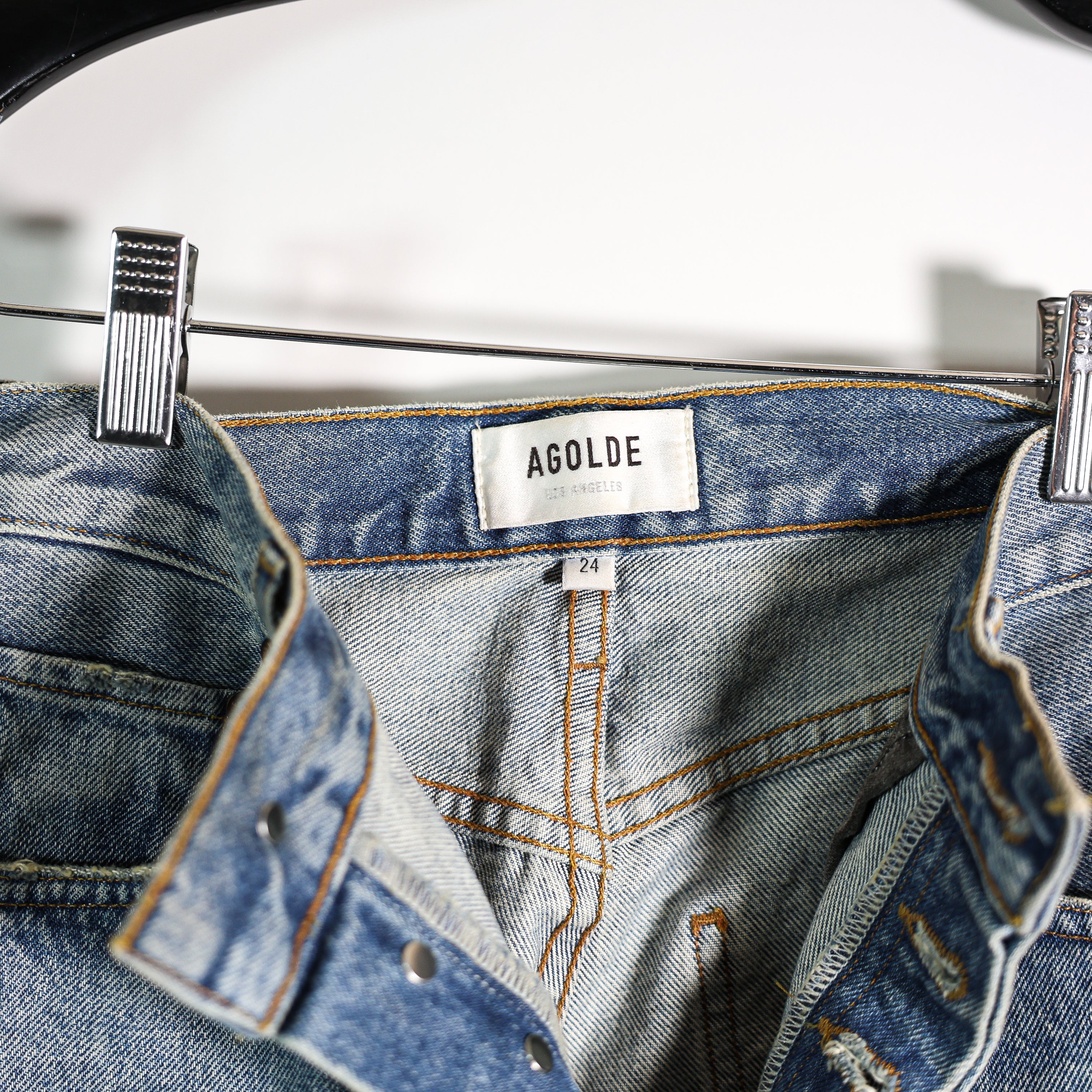 Agolde Pieced 90's Pinch Waist Genuine Leather Cotton Denim Straight Leg Jeans