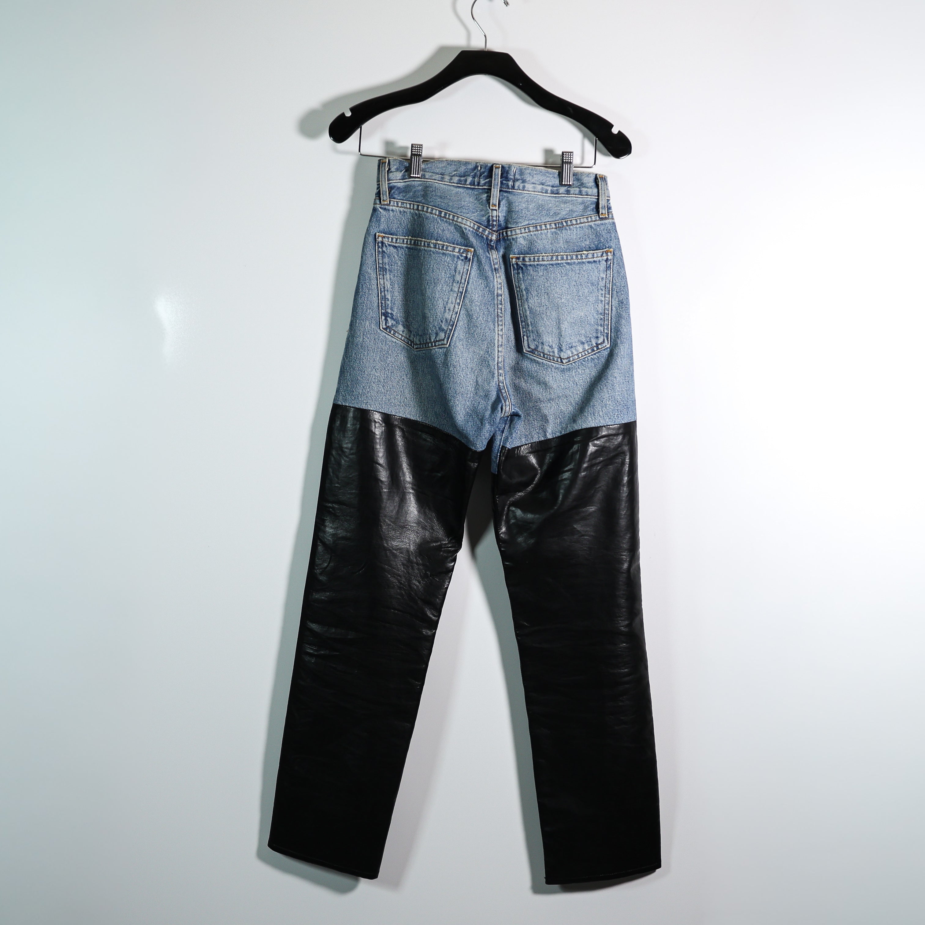 Agolde Pieced 90's Pinch Waist Genuine Leather Cotton Denim Straight Leg Jeans