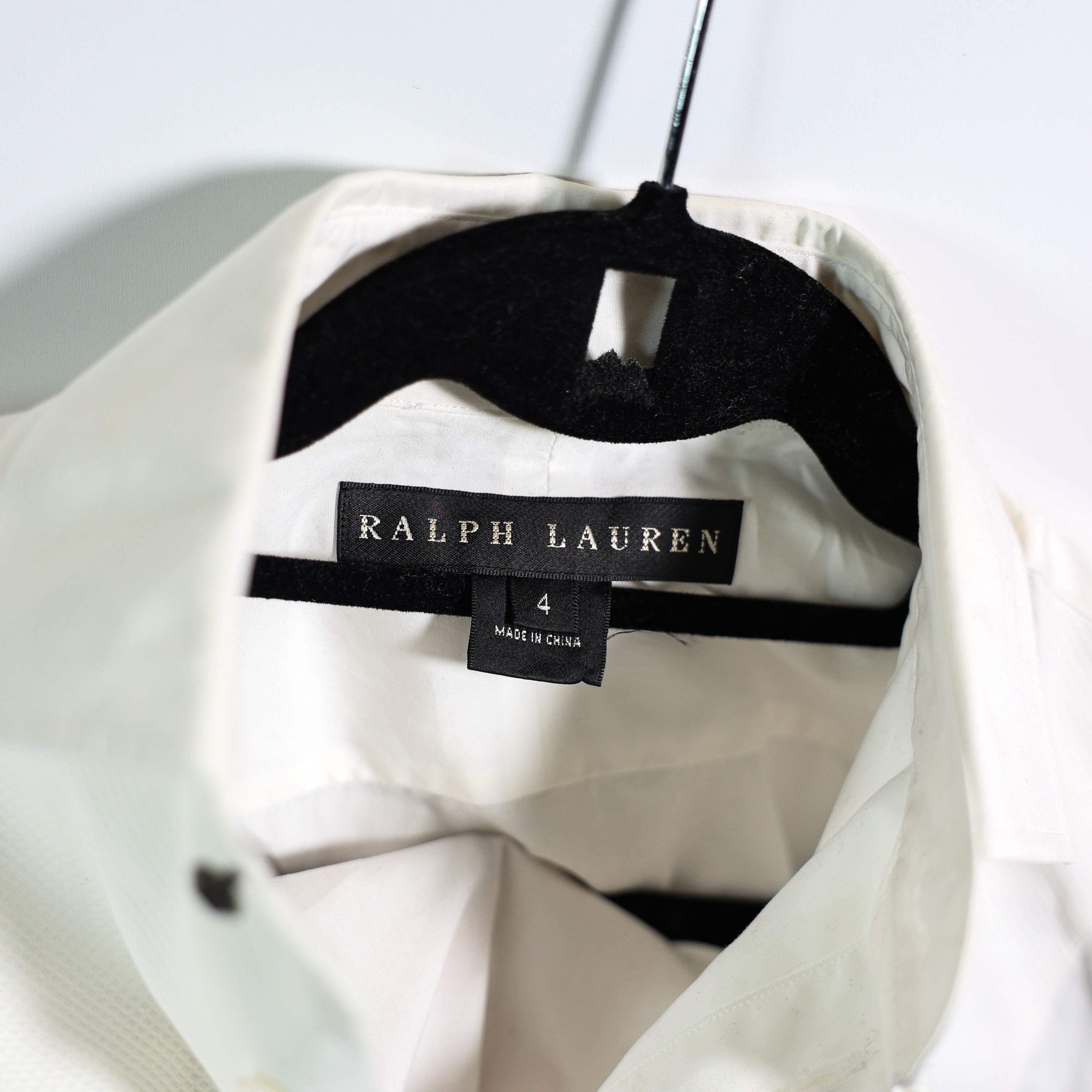 Ralph Lauren Black Label Cotton Poplin Collared Tuxedo Button Front Shirt White