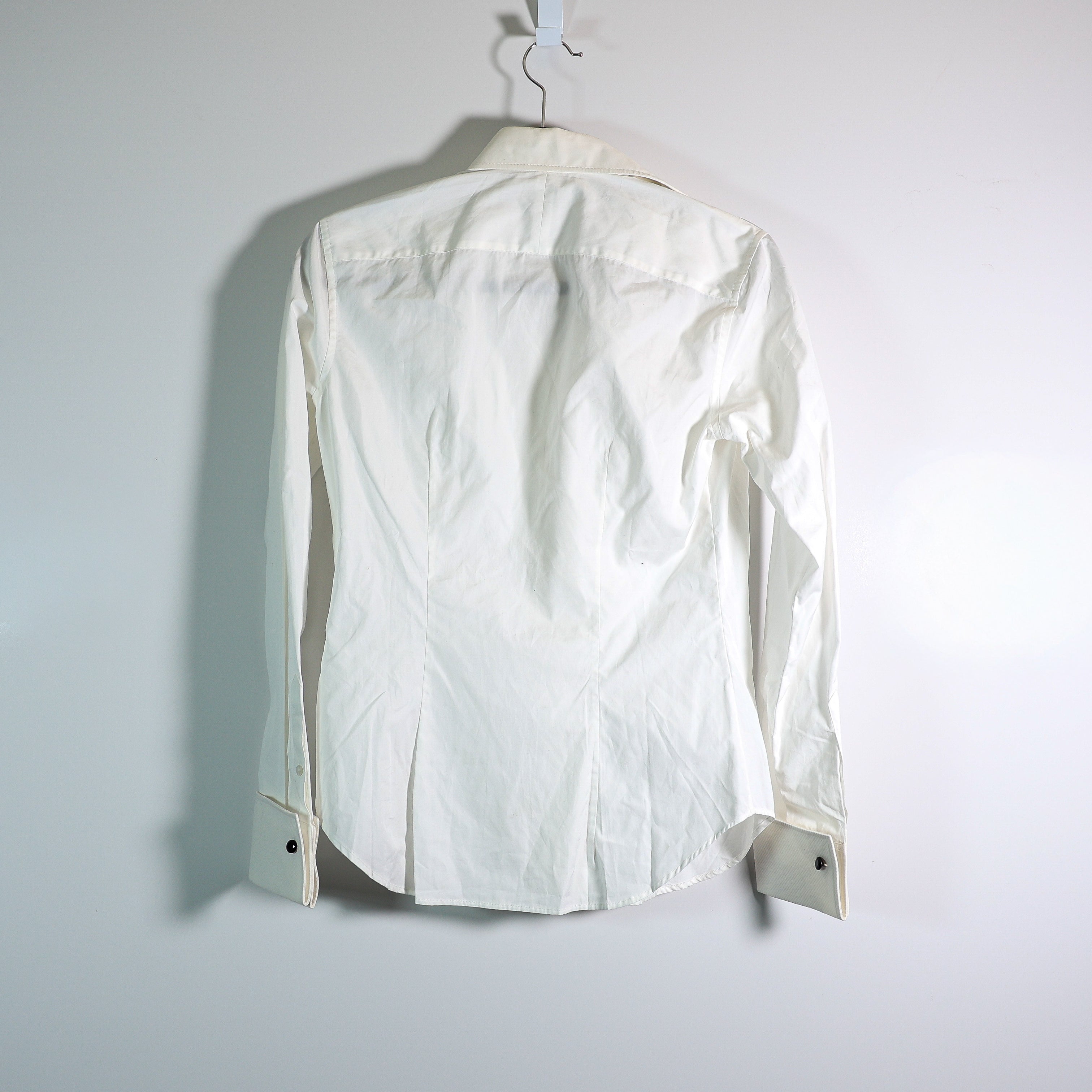 Ralph Lauren Black Label Cotton Poplin Collared Tuxedo Button Front Shirt White