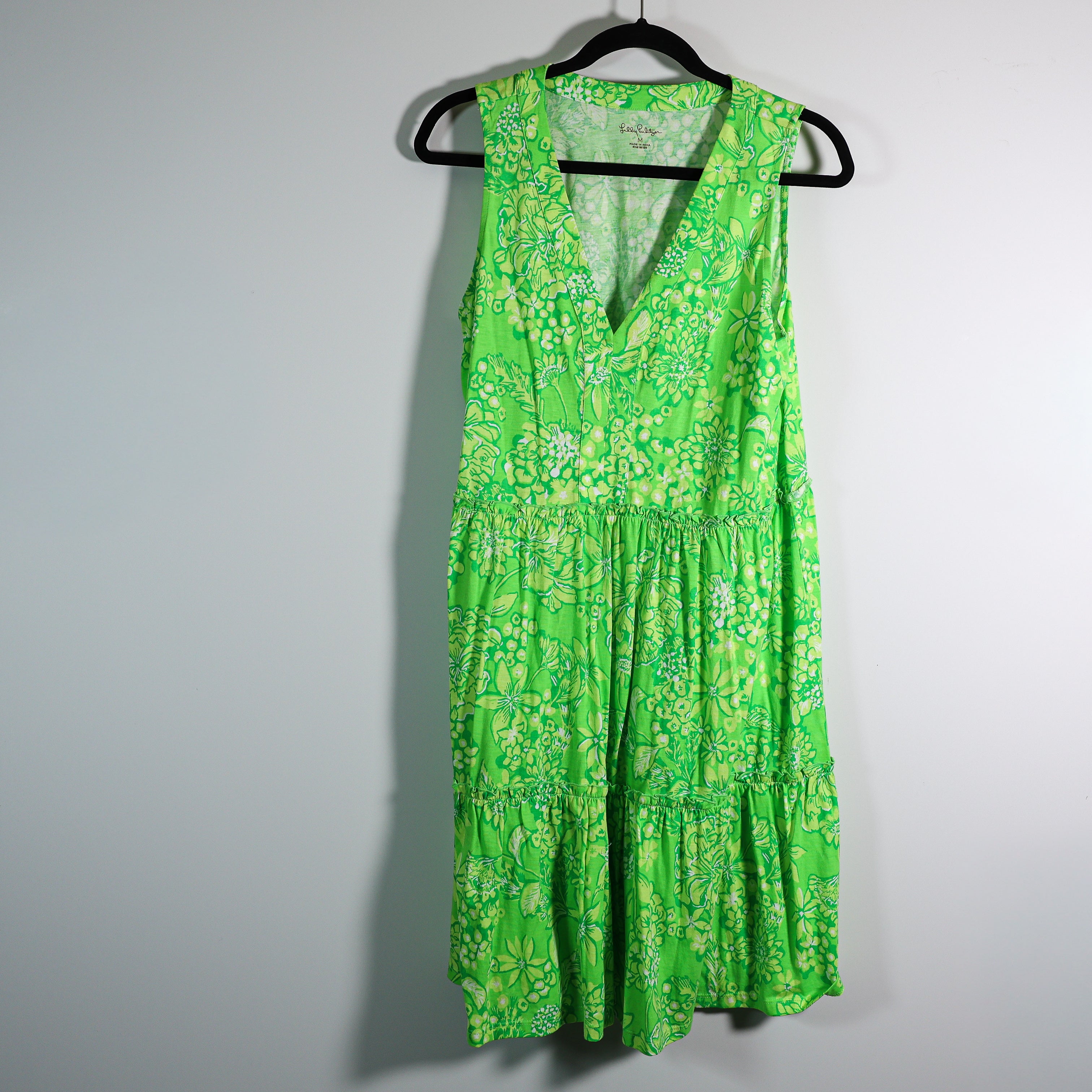 Lilly Pulitzer Lorina Cotton Swing Tiered VNeck Limeade Its A Spring Thing Dress