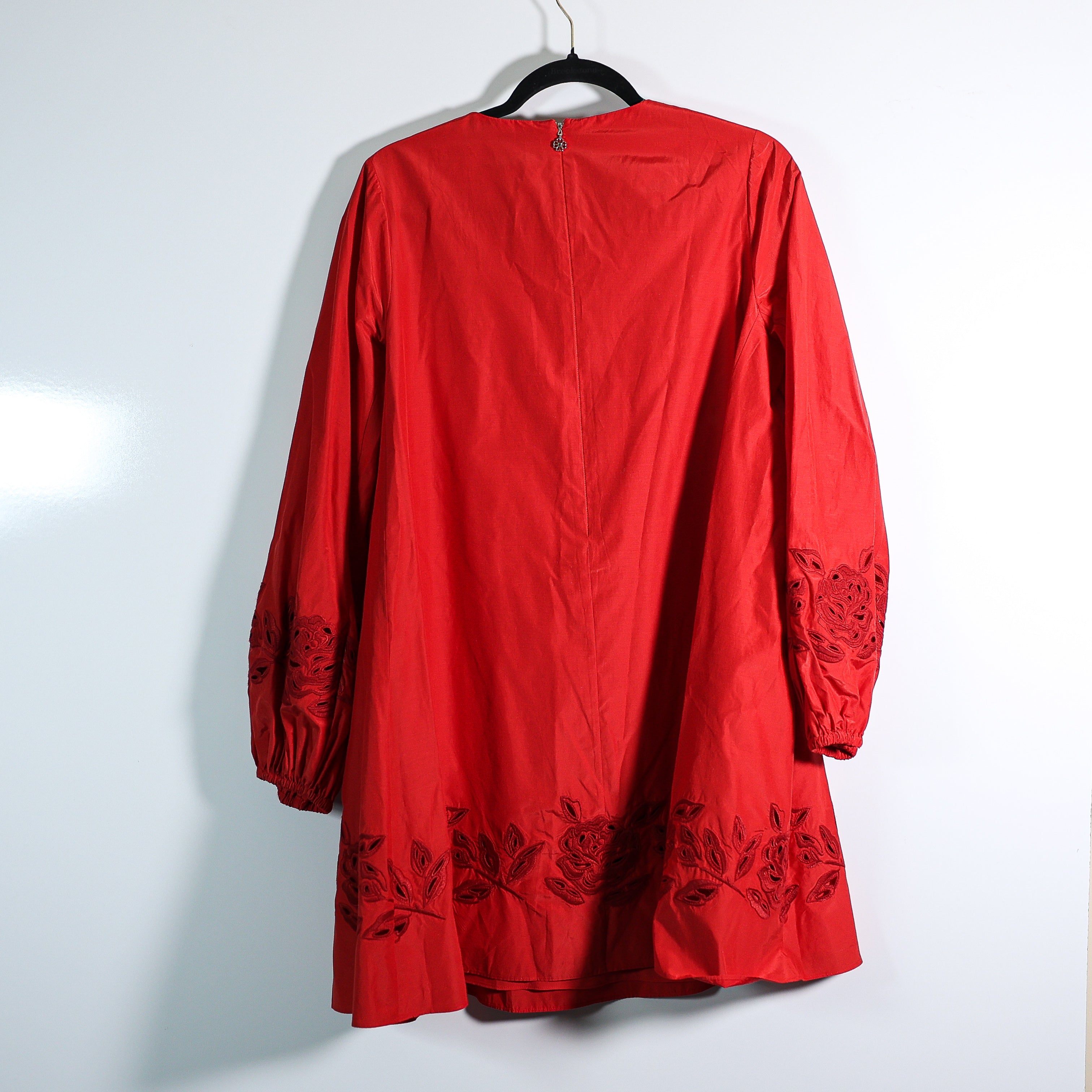 Kate Spade Ella Rose Floral Eyelet Embroidered Silk Cotton Mini Dress Red M