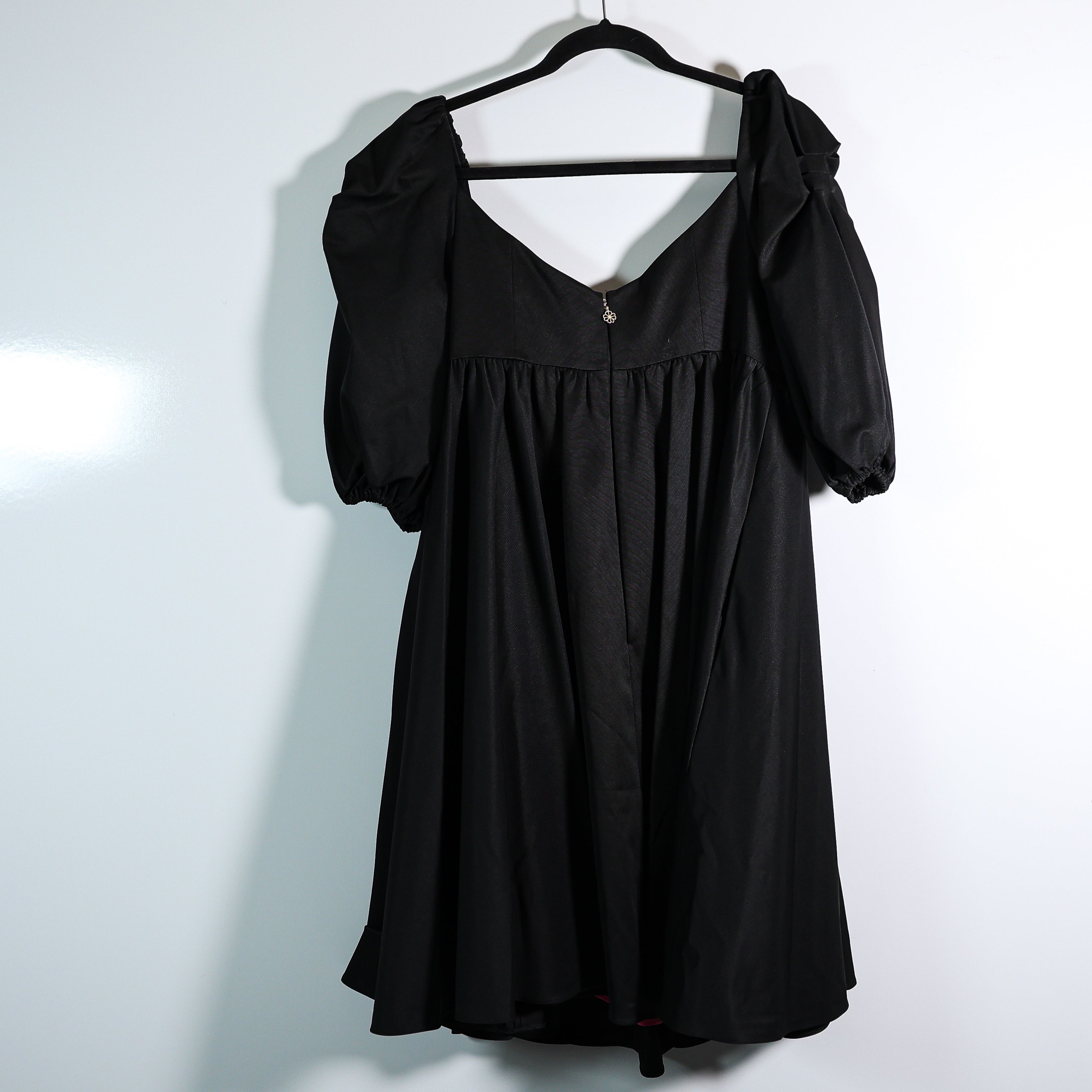 NEW Kate Spade Beau Satin Puff Sleeve Bow Ruched A Line Mini Dress Black 12