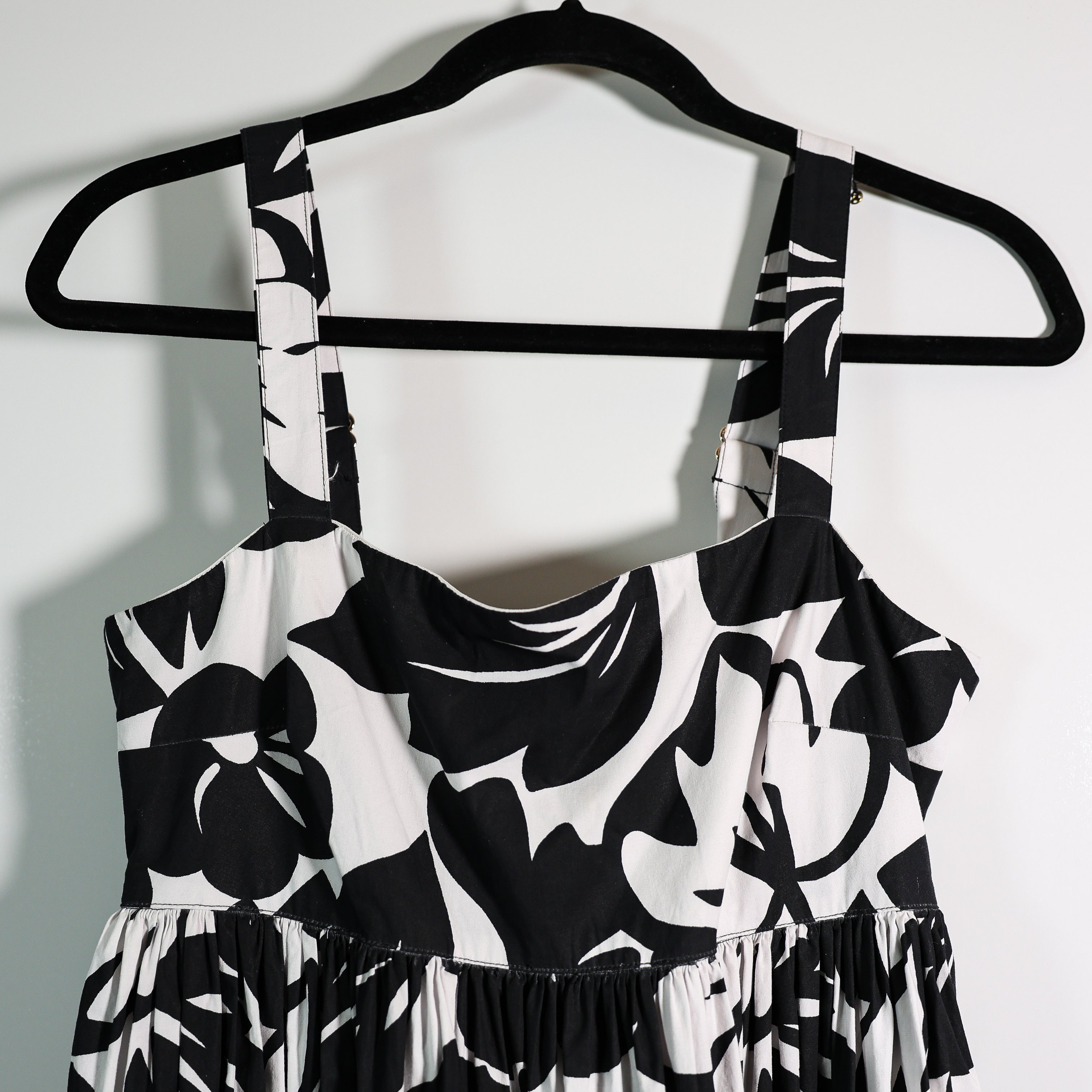 Kate Spade Cotton Poplin Floral Print Square Neck Tiered Midi Dress In Black M