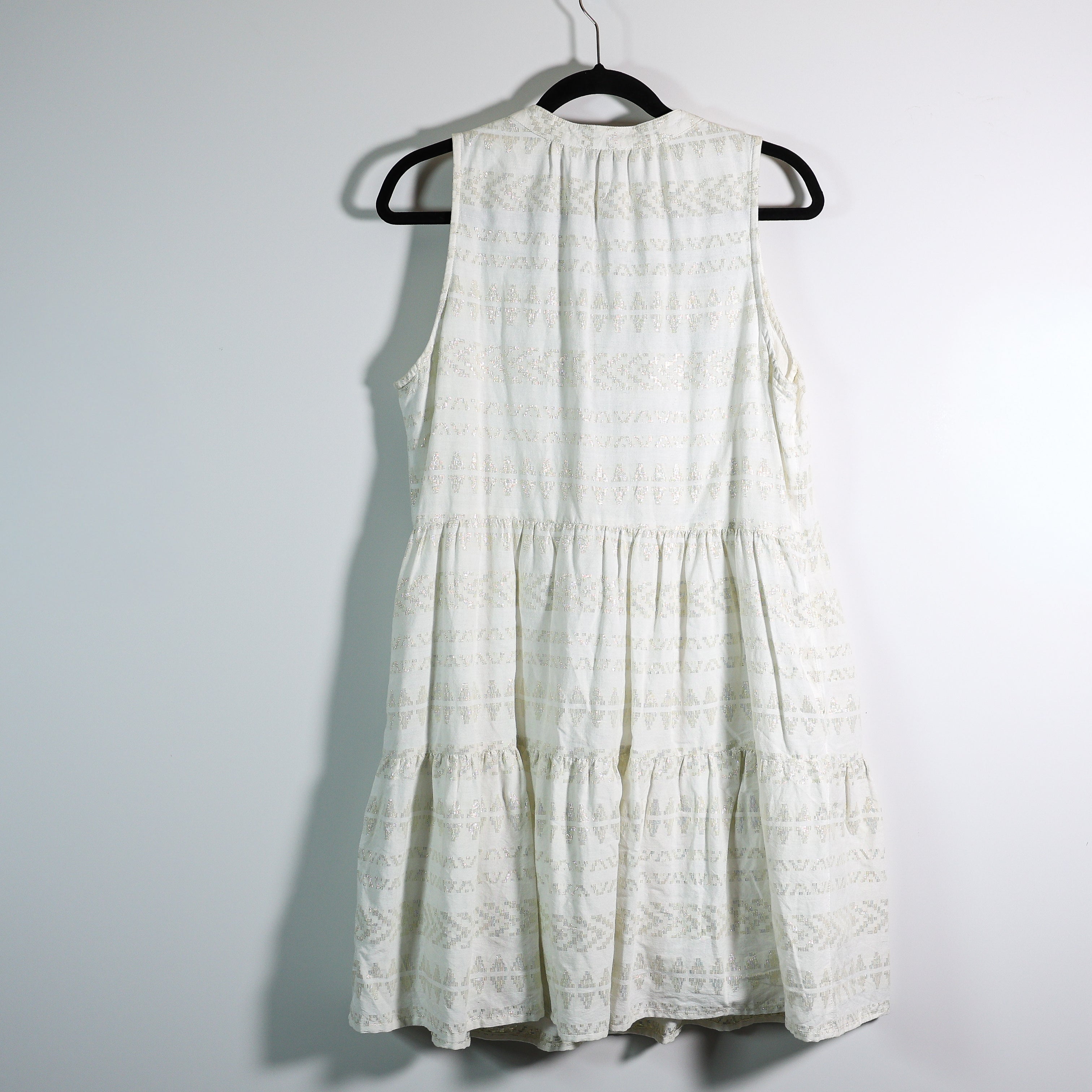 Tommy Bahama Cotton V Neck Sleeveless Tassel Tiered Pullover Mini Gold Dress M