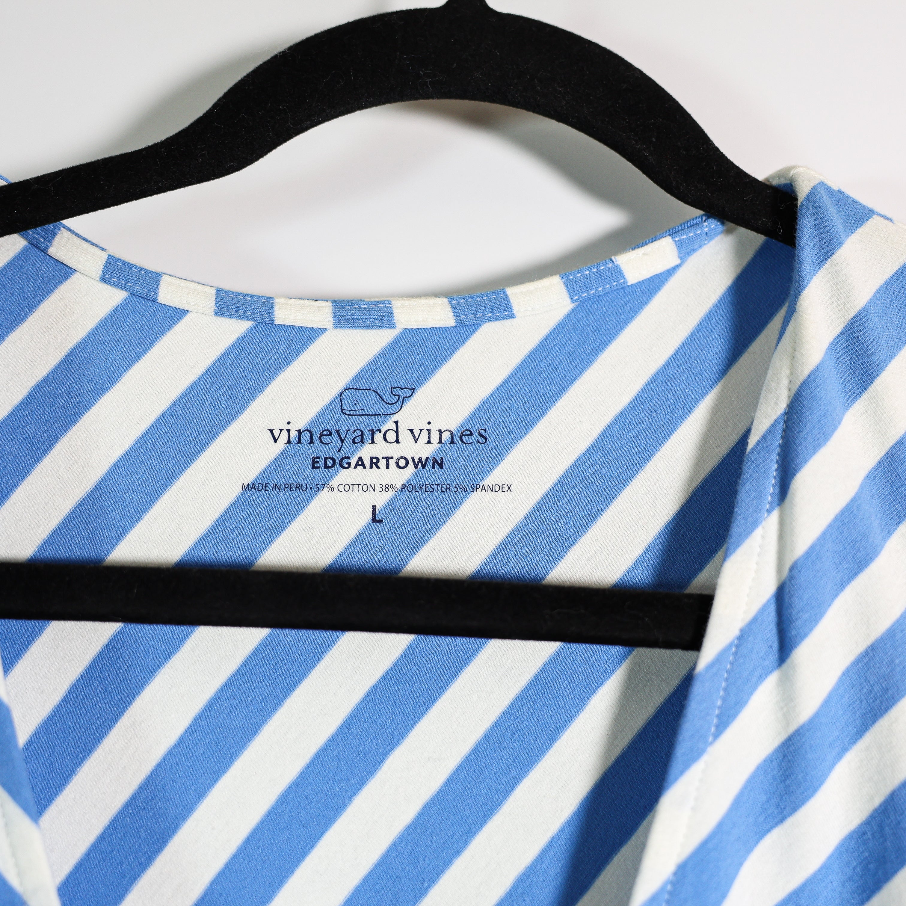 Vineyard Vines Cotton Stretch Sleeveless V Neck Stripe Mini Dress Blue White L