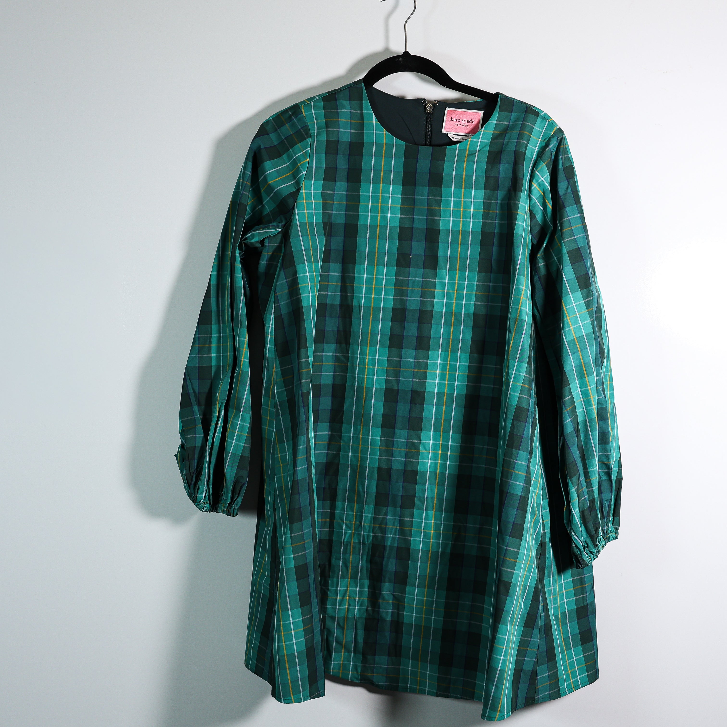 Kate Spade Ella Long Sleeve Crew Neck Pullover Mini Dress Greenhouse Plaid M
