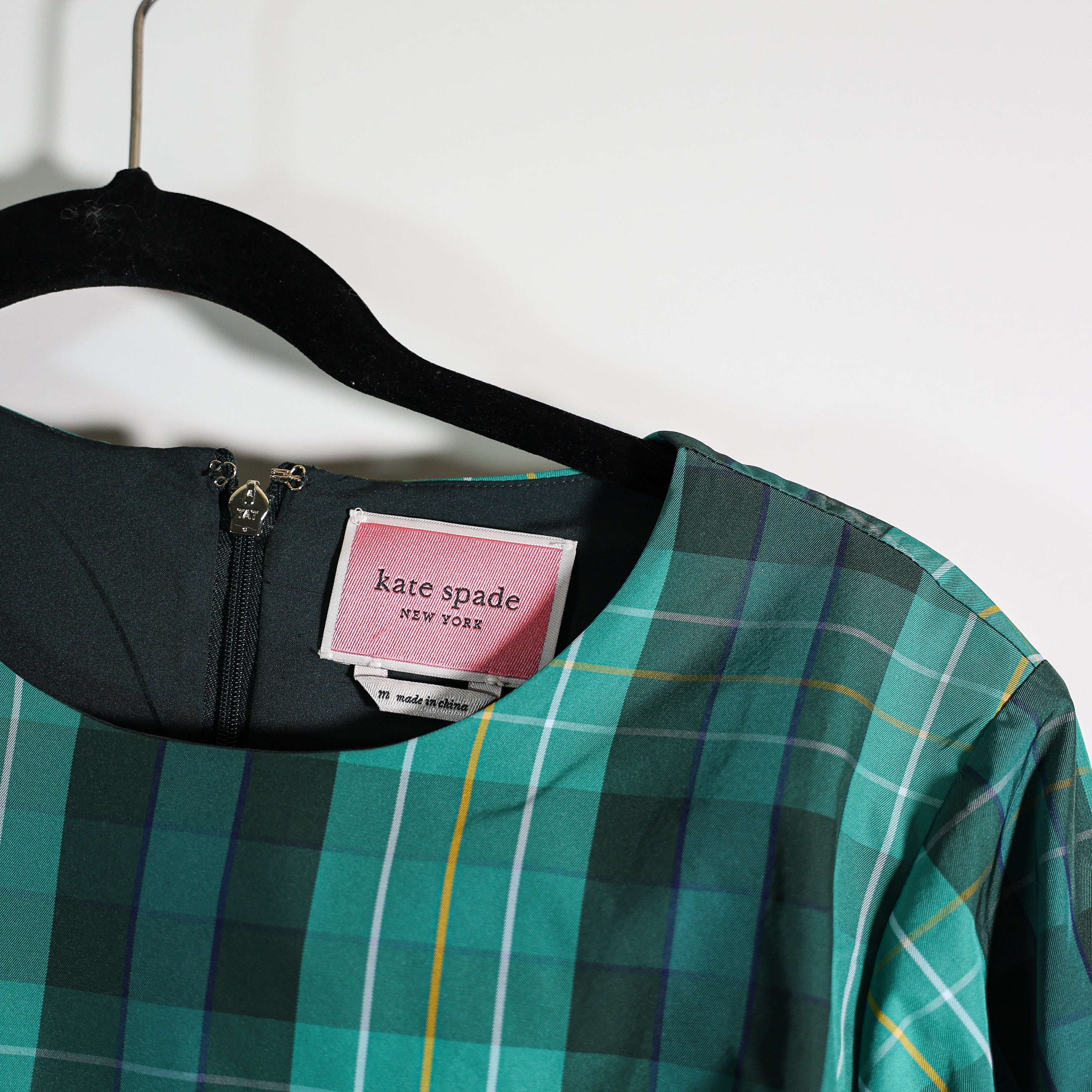 Kate Spade Ella Long Sleeve Crew Neck Pullover Mini Dress Greenhouse Plaid M