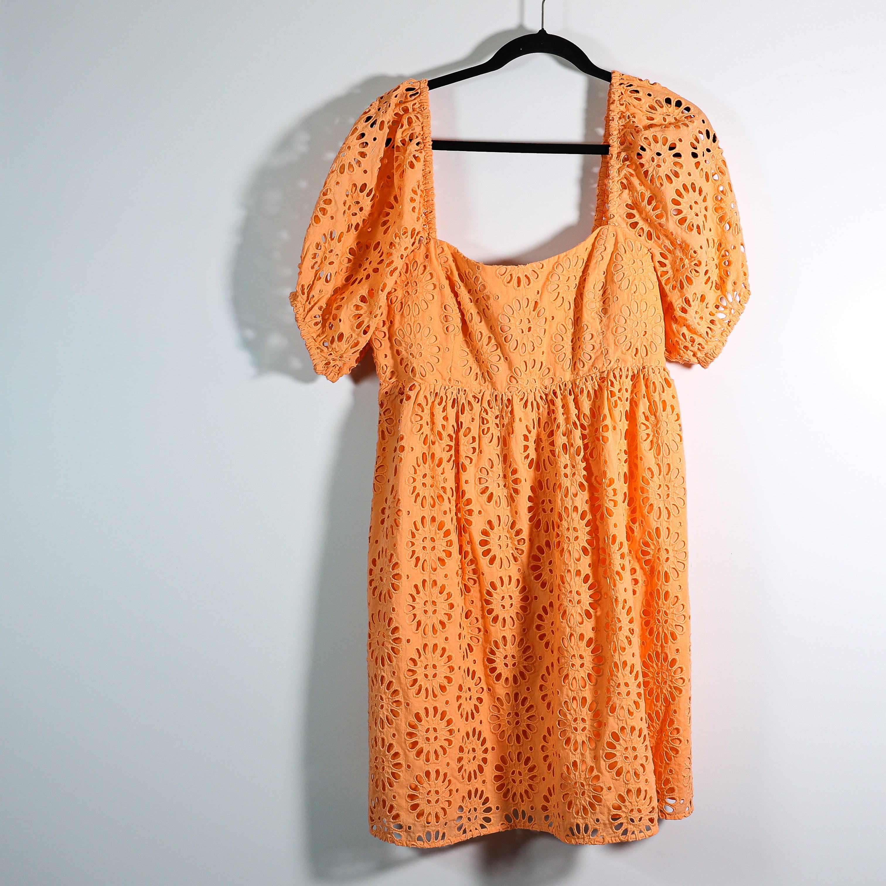 Lilly Pulitzer Kay Cotton Eyelet Lace Babydoll Puff Sleeve Mini Dress Cantaloupe