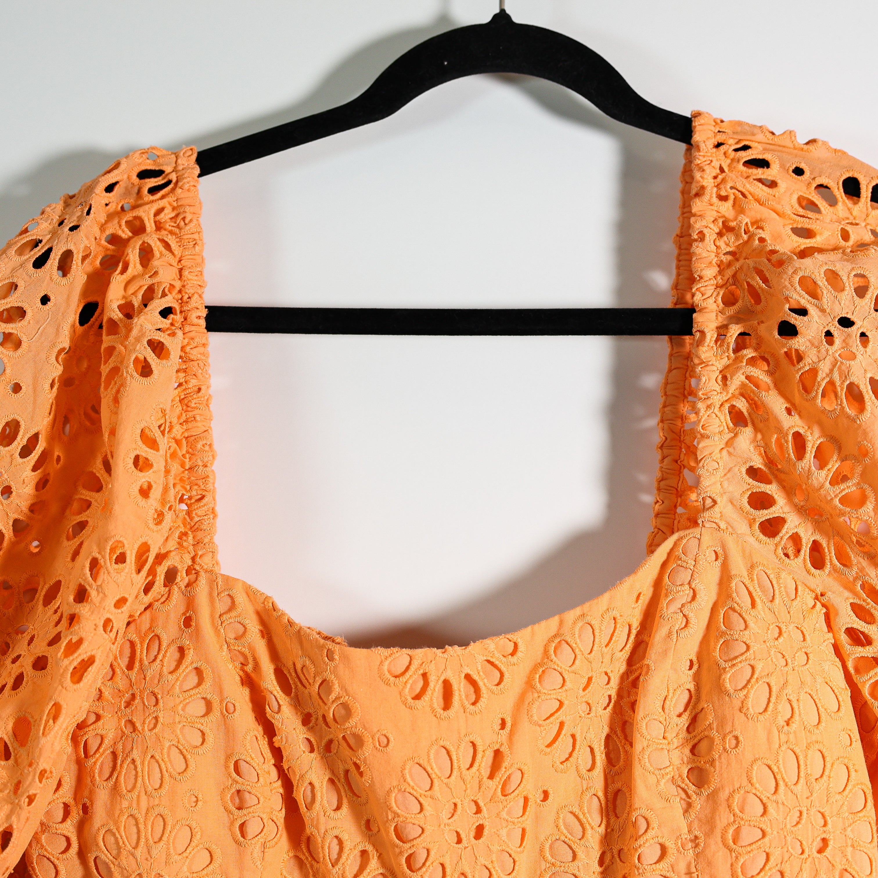 Lilly Pulitzer Kay Cotton Eyelet Lace Babydoll Puff Sleeve Mini Dress Cantaloupe