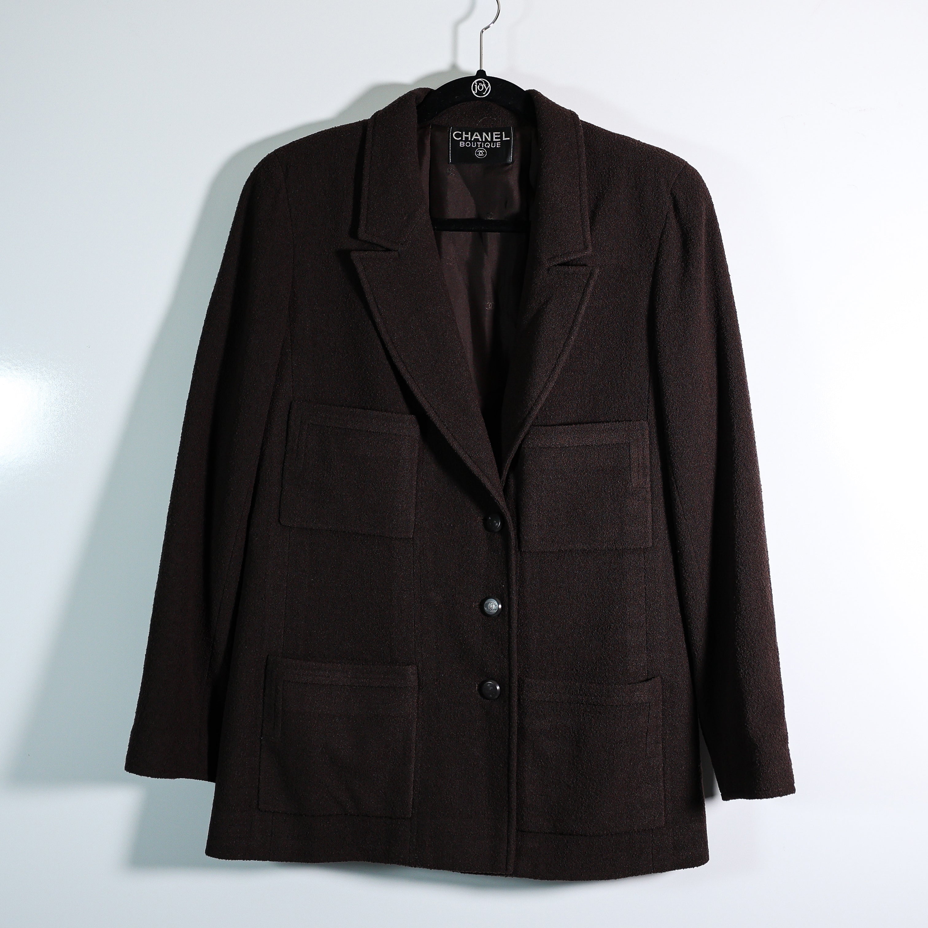 Chanel Boutique Wool Blend Texture Silk Lined Double Breast Pocket Blazer Jacket