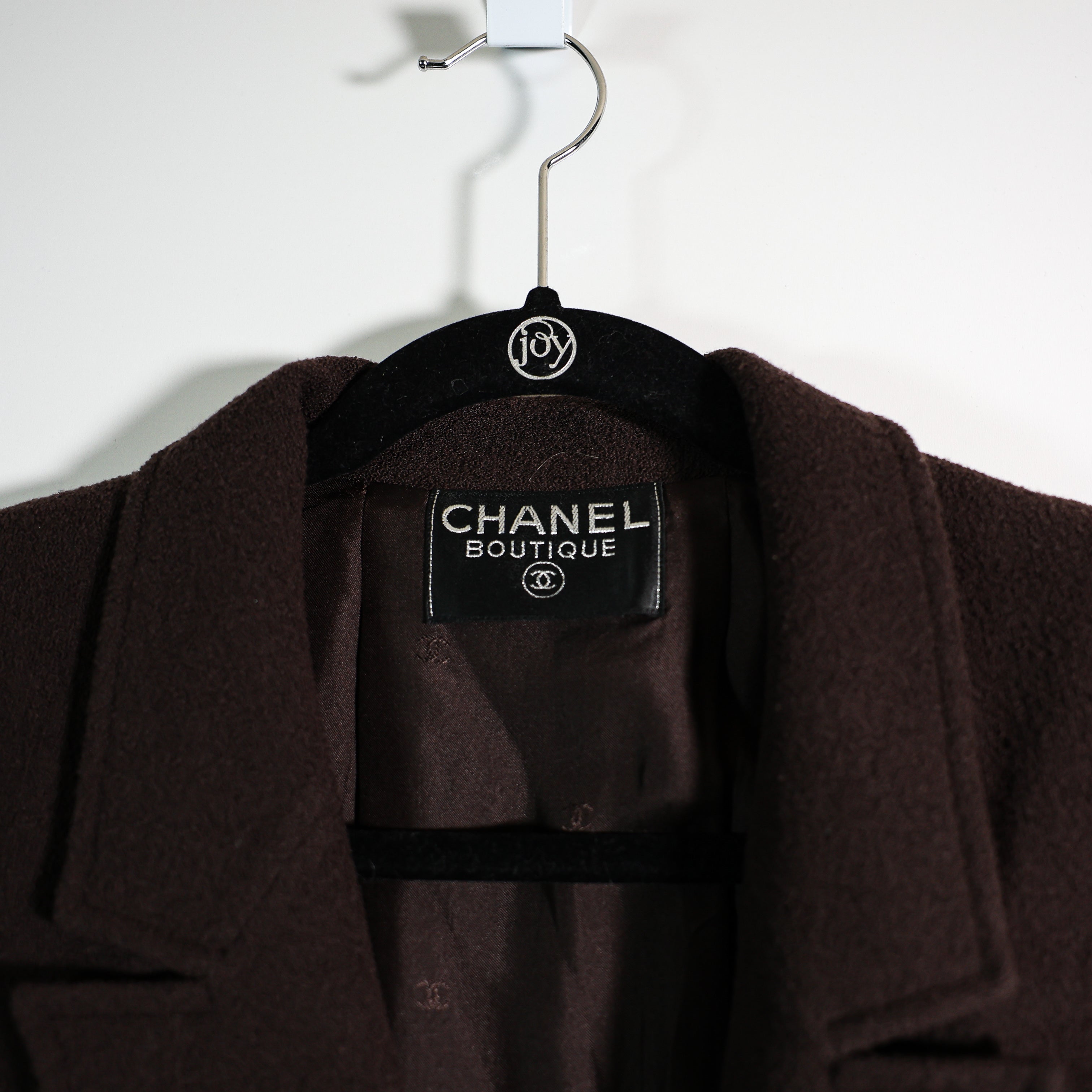 Chanel Boutique Wool Blend Texture Silk Lined Double Breast Pocket Blazer Jacket