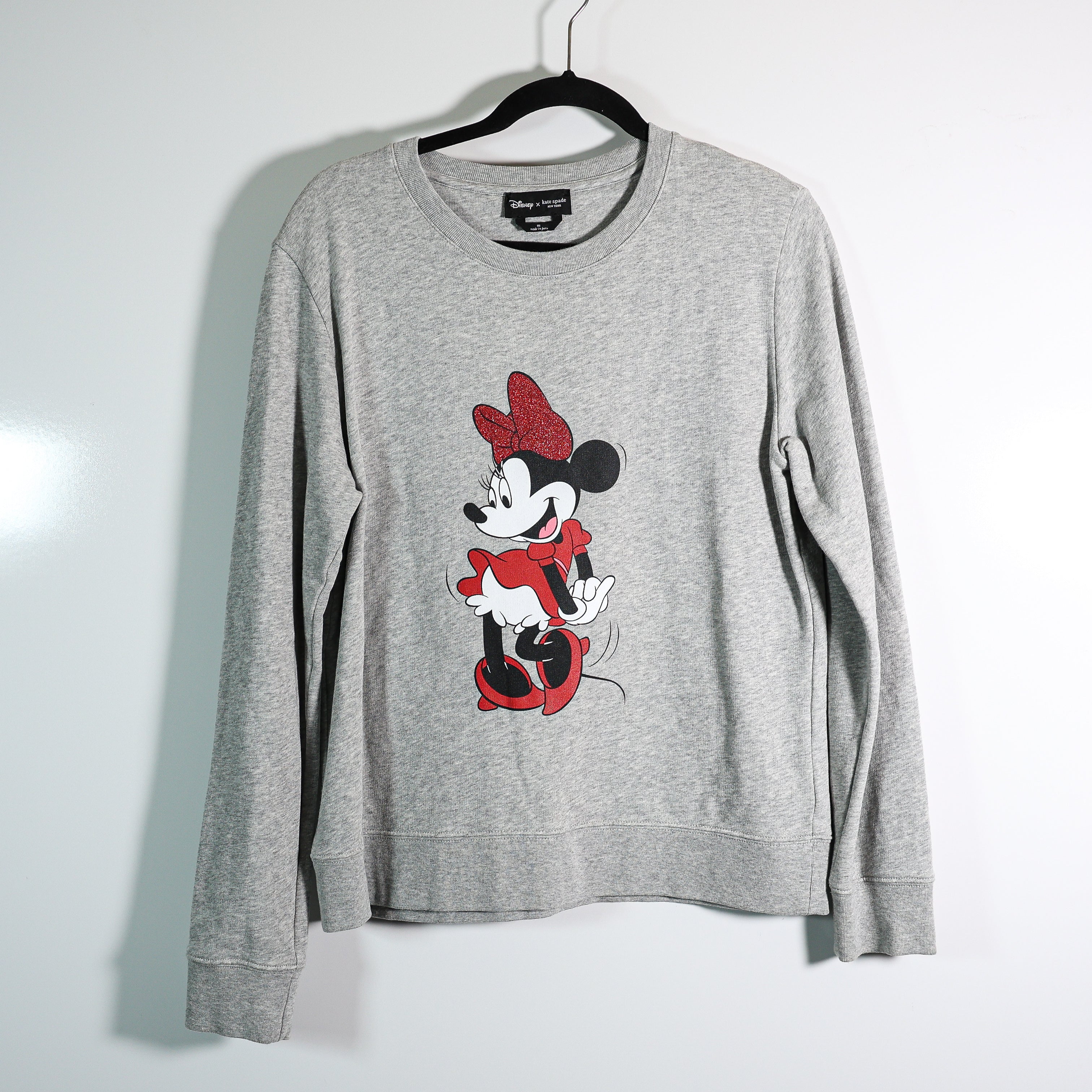 Kate Spade x Disney Minnie Mouse Glitter Graphic Print Sweatshirt Sweater Gray M
